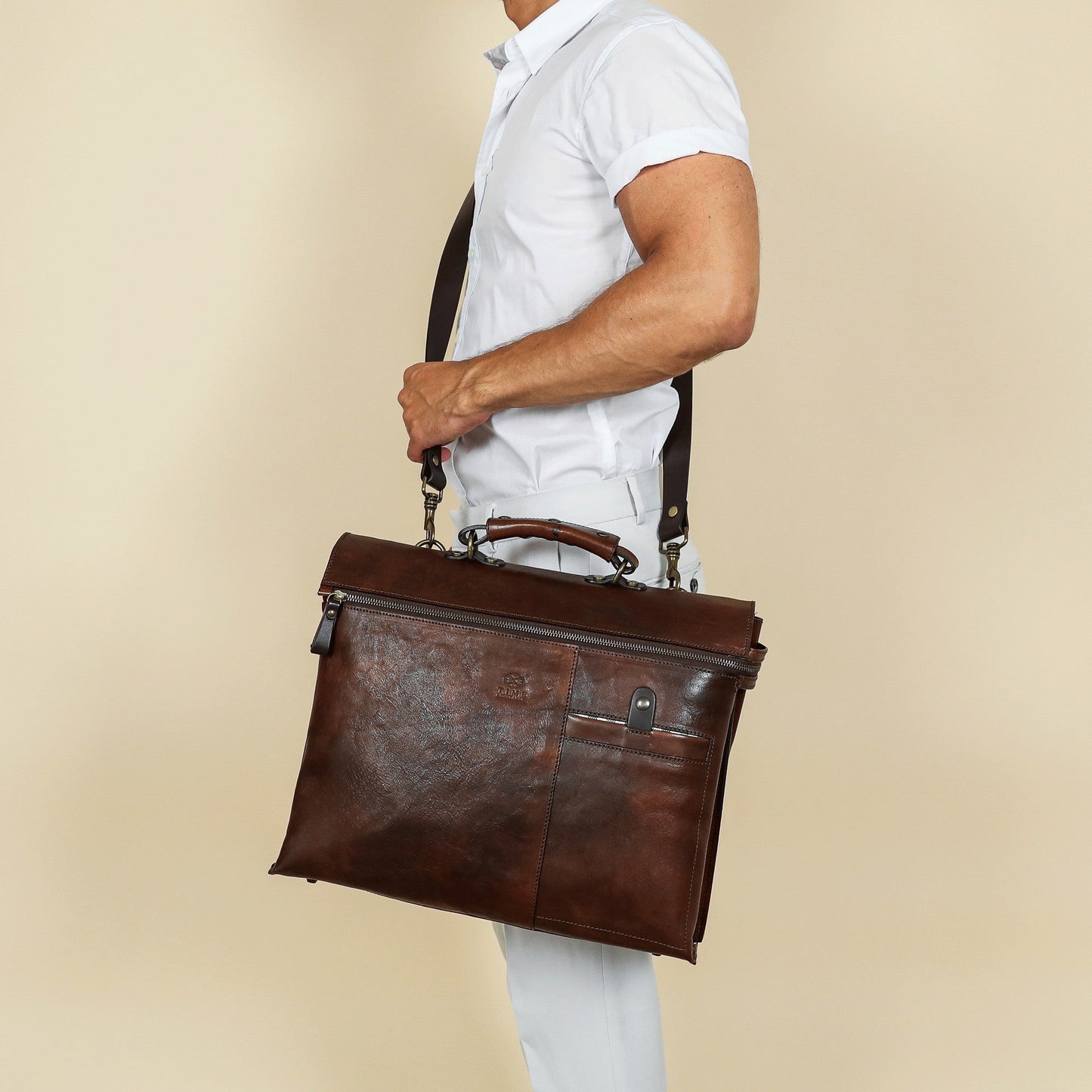 Brown Leather Briefcase Laptop Bag - From Here to Eternity Briefcase Time Resistance