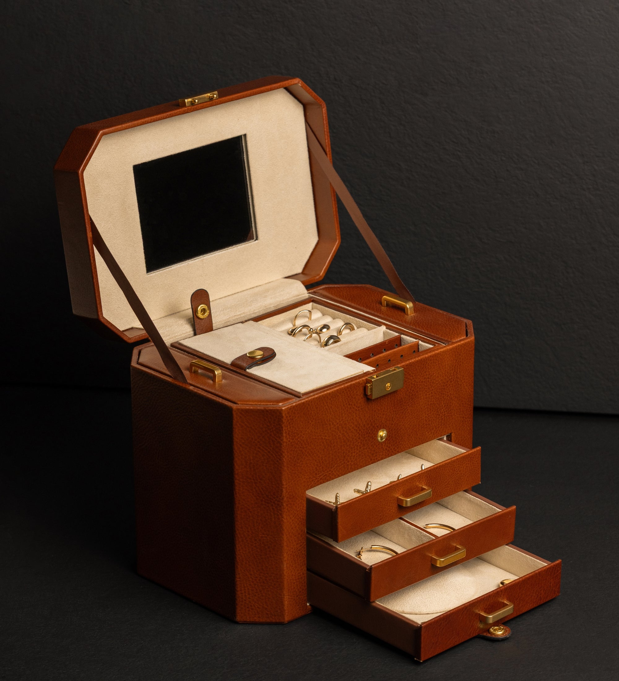 Large Leather Jewelry Box for Women - A Handful of Dust