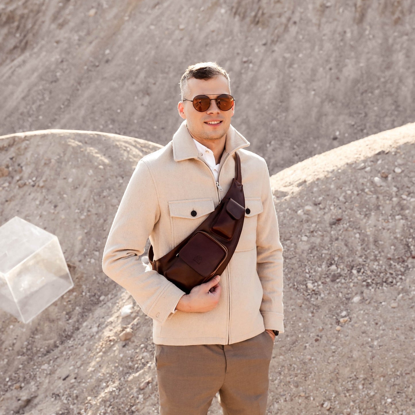 Leather Sling Bag Crossbody Bag - The Monk Time Resistance