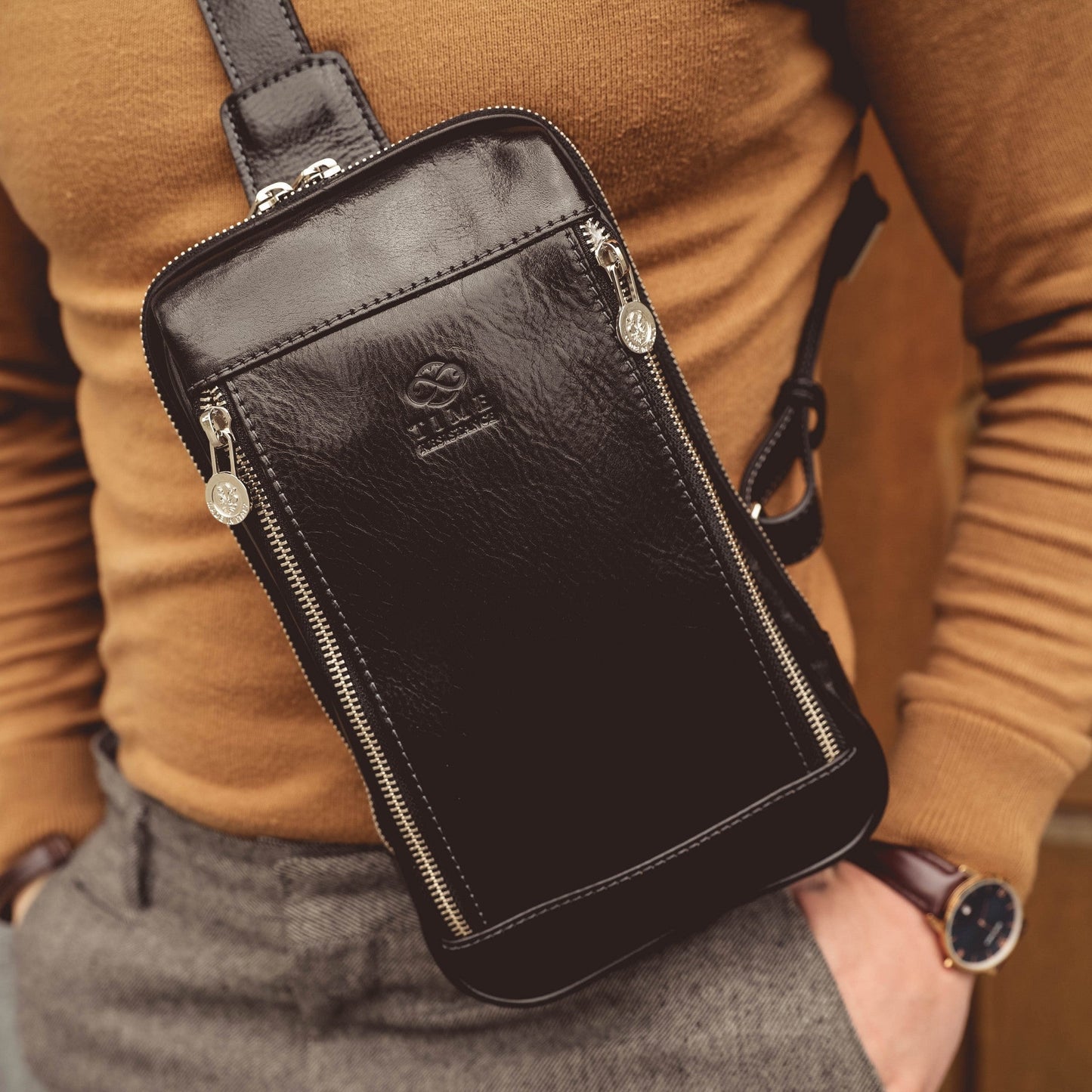 Leather Sling Bag Chest Bag - Kim Accessories Time Resistance