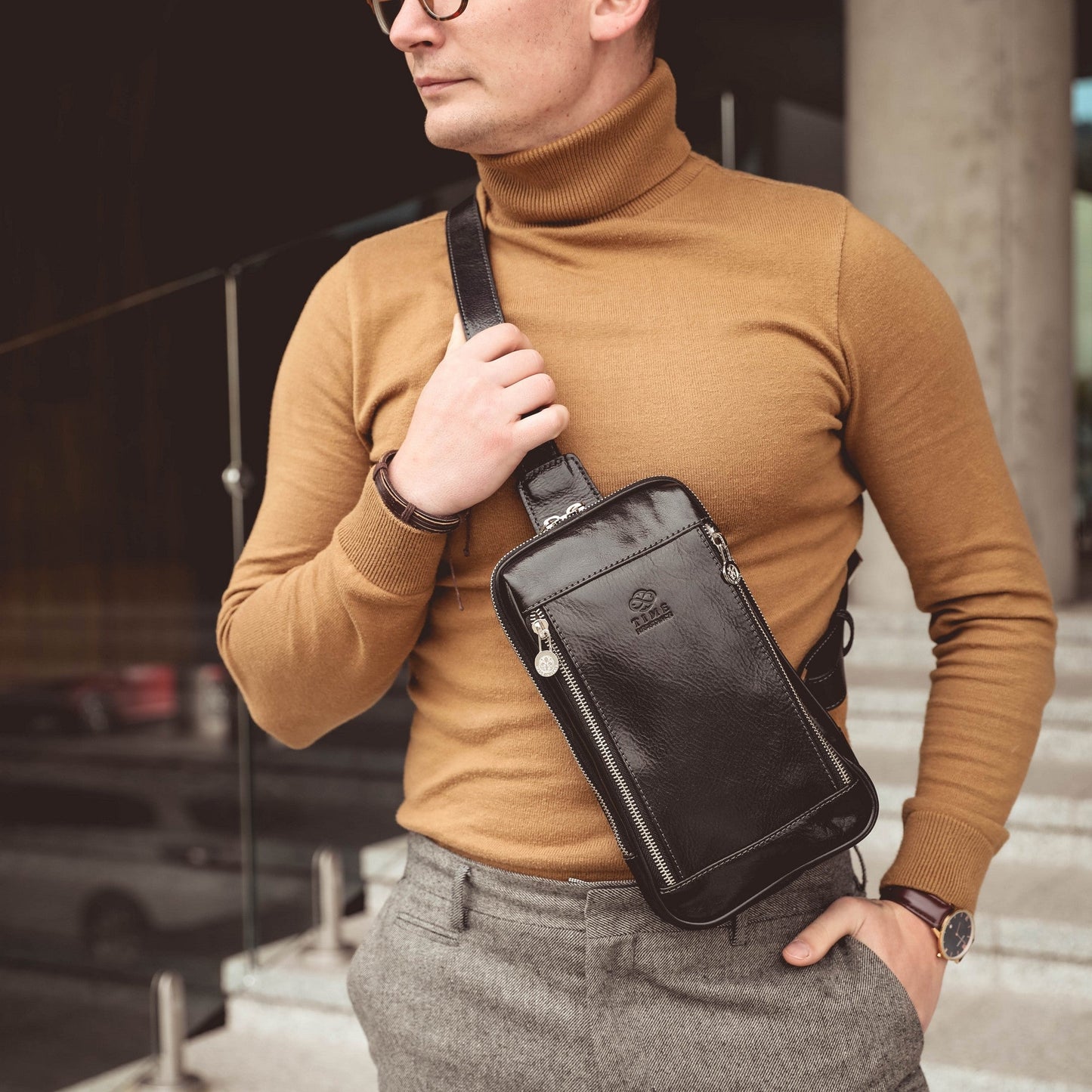 Leather Sling Bag Chest Bag - Kim Accessories Time Resistance