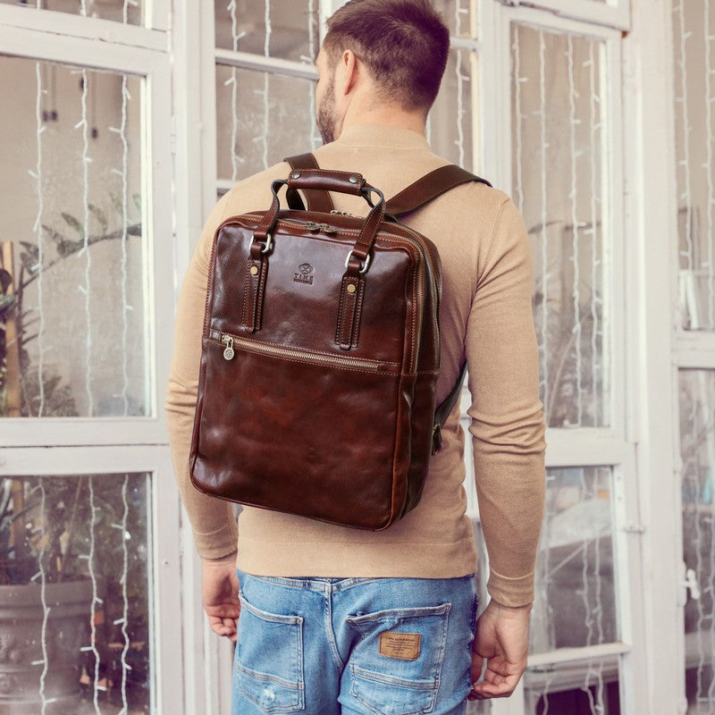Brown Leather Backpack - Gone with the Wind Backpack Time Resistance