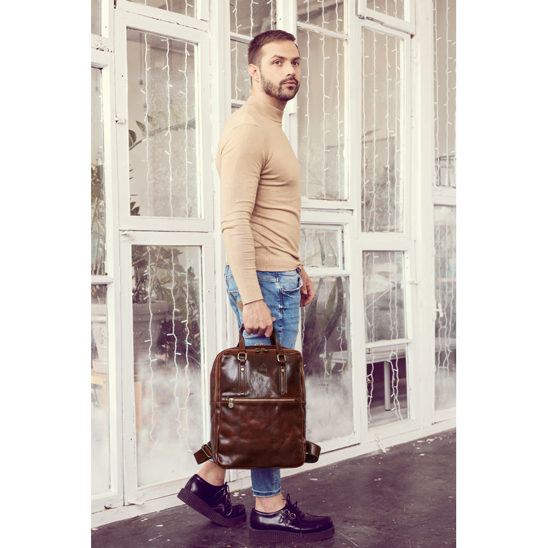 Brown Leather Backpack - Gone with the Wind Backpack Time Resistance