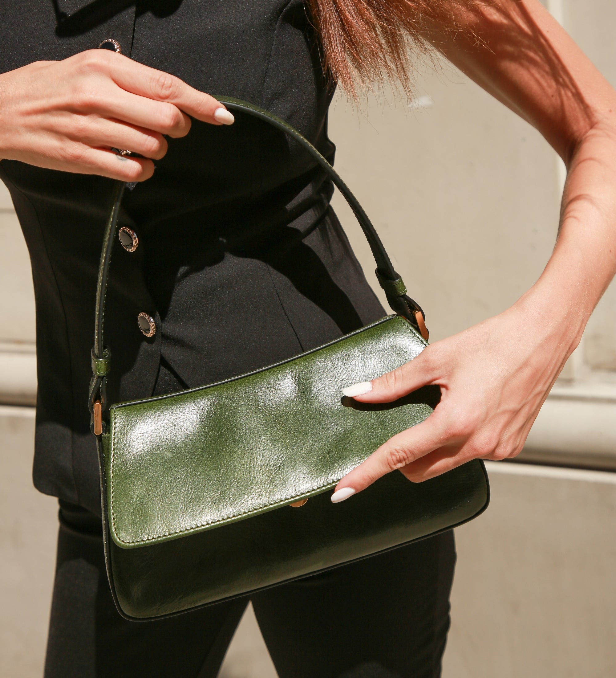 Leather Baguette Handbag for Women - Bright Lights, Big City