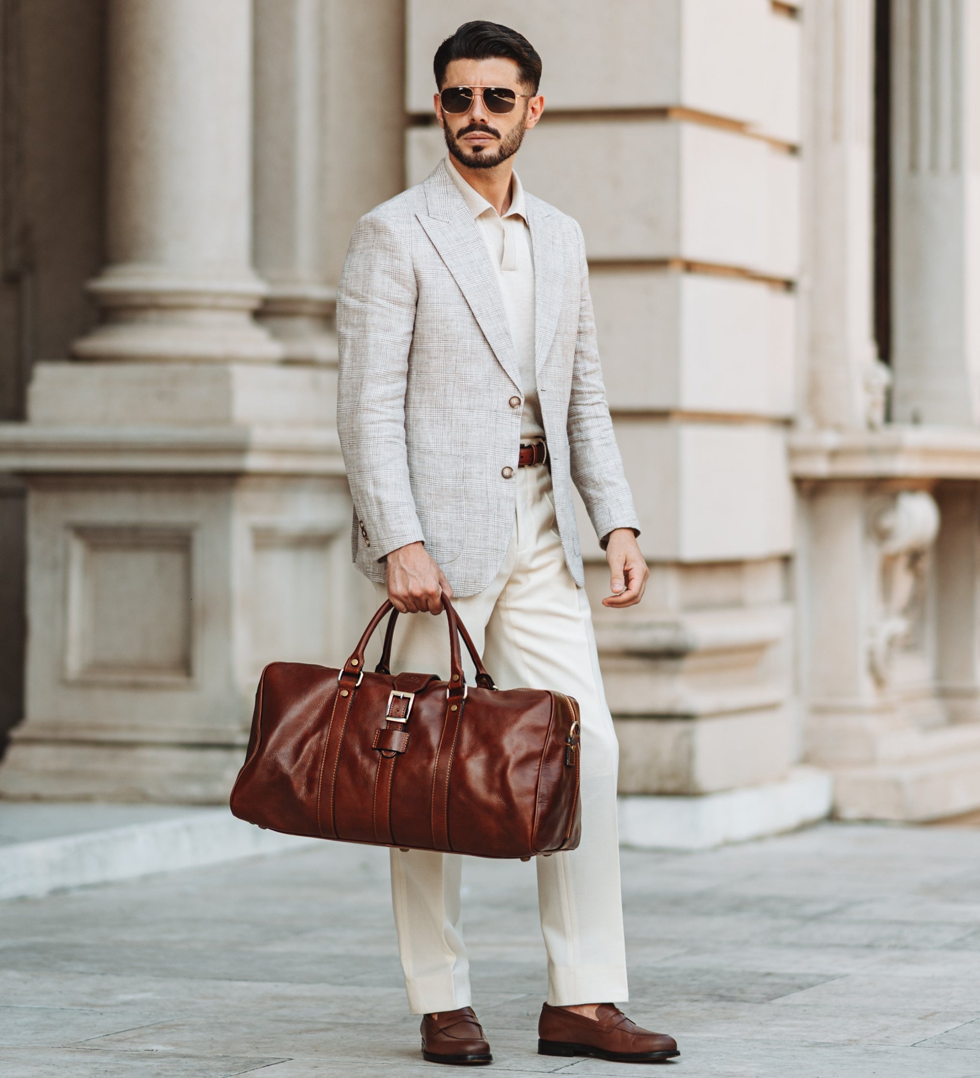 Cognac Brown Matte Leather Duffel Bag - Tender Is the Night