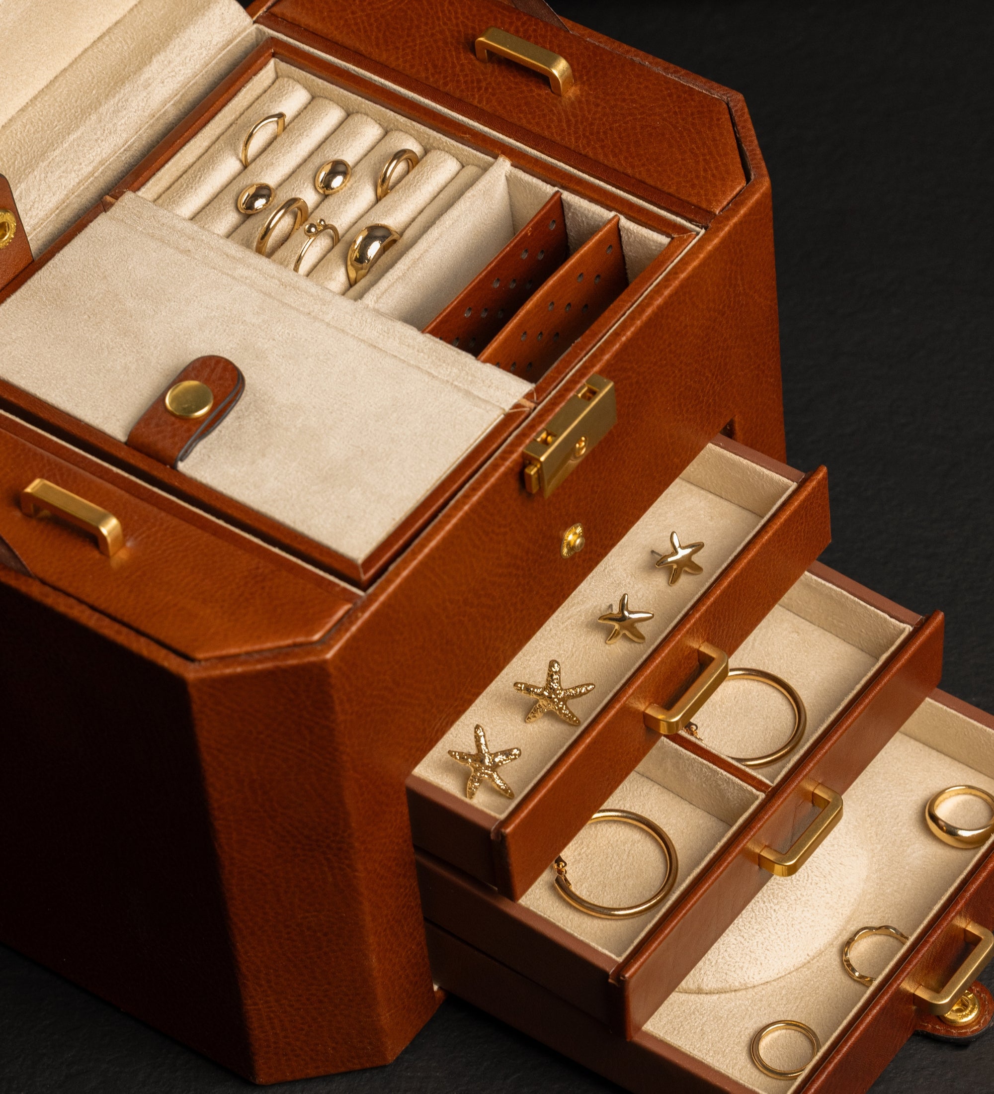 Large Leather Jewelry Box for Women - A Handful of Dust