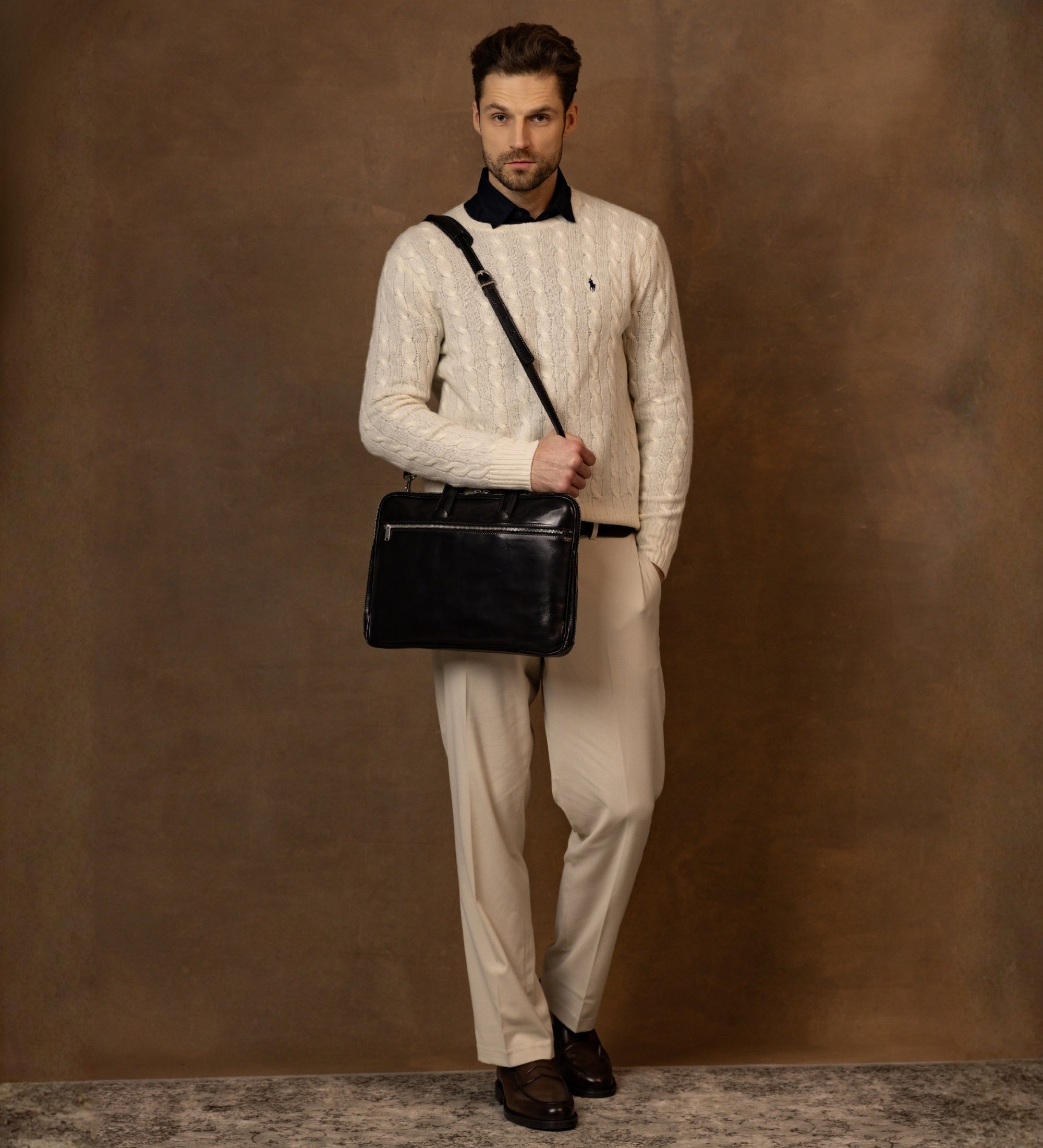 Leather Briefcase Laptop Bag - Brave New World