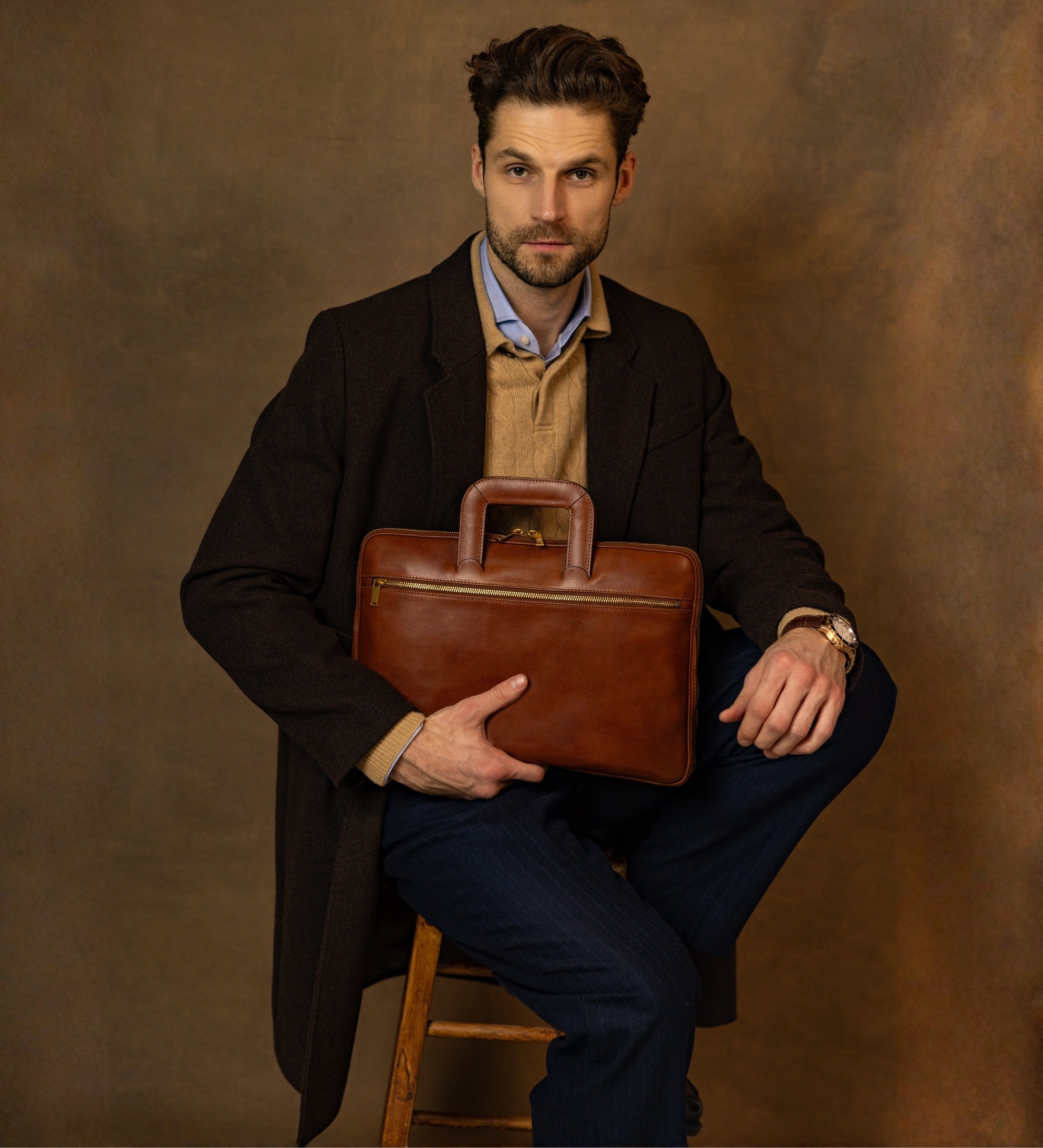 Leather Briefcase Laptop Bag - Brave New World