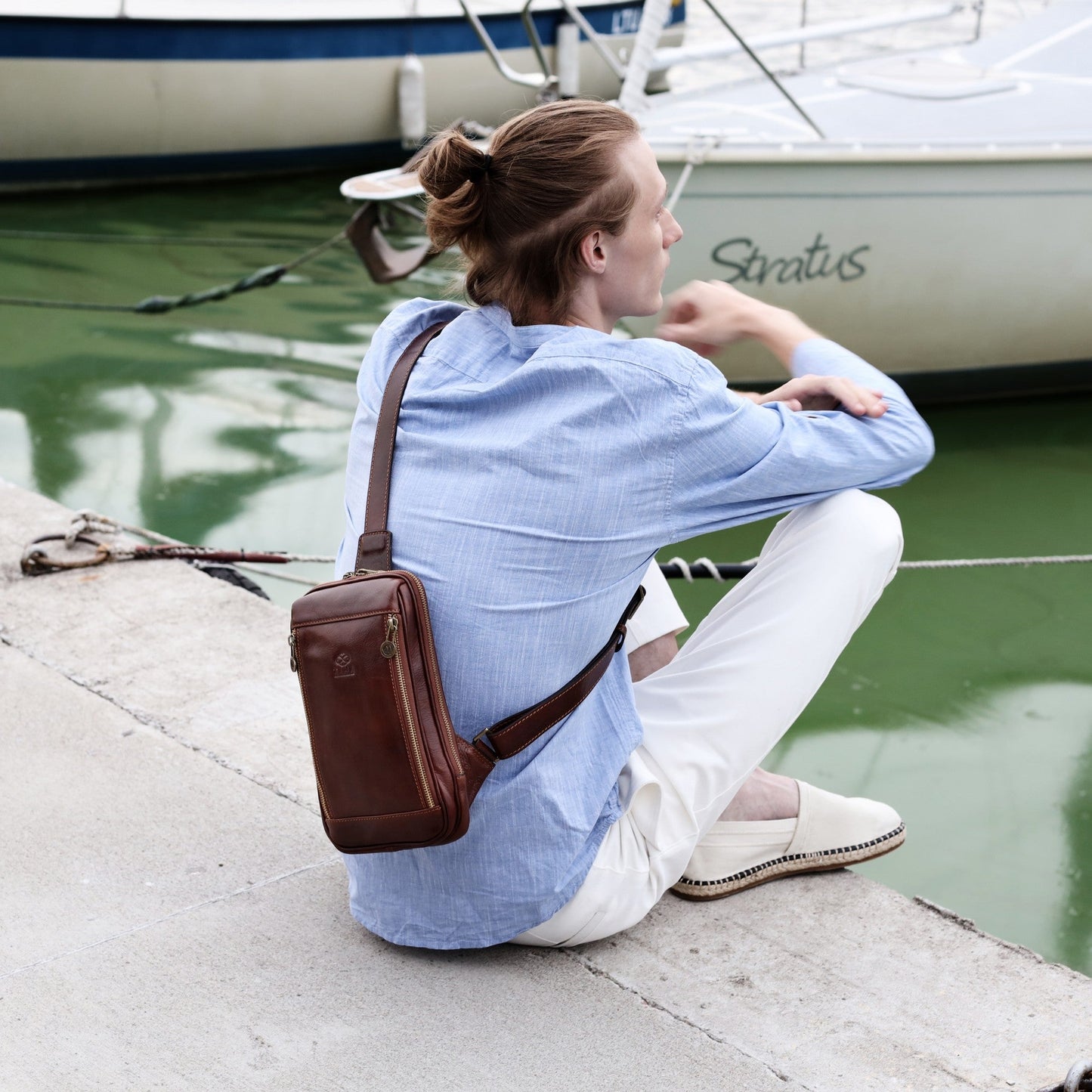 Leather Sling Bag Chest Bag - Kim Accessories Time Resistance