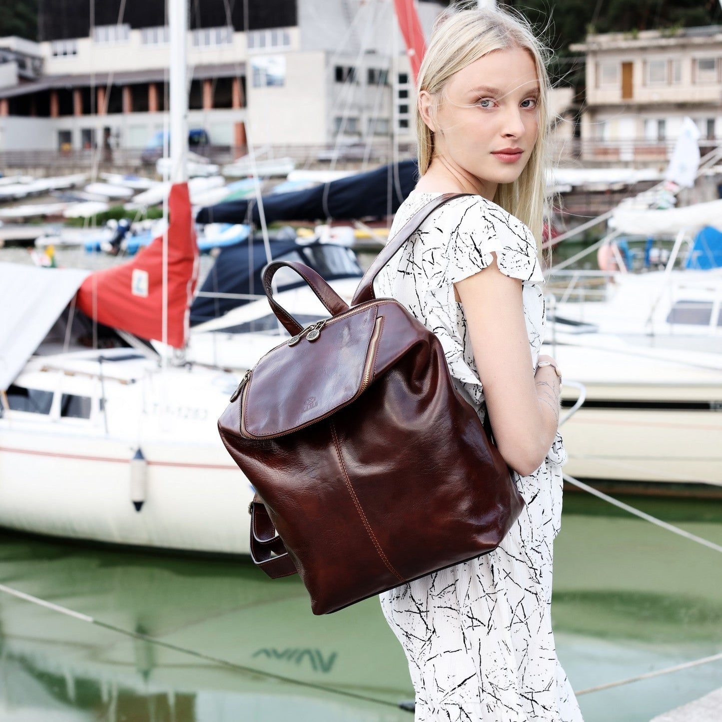 Leather Backpack - A Bend in the River Backpack Time Resistance