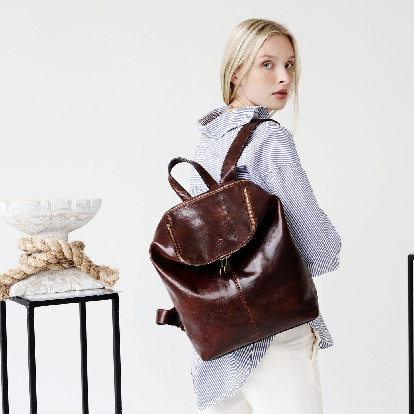 Leather Backpack - A Bend in the River Backpack Time Resistance