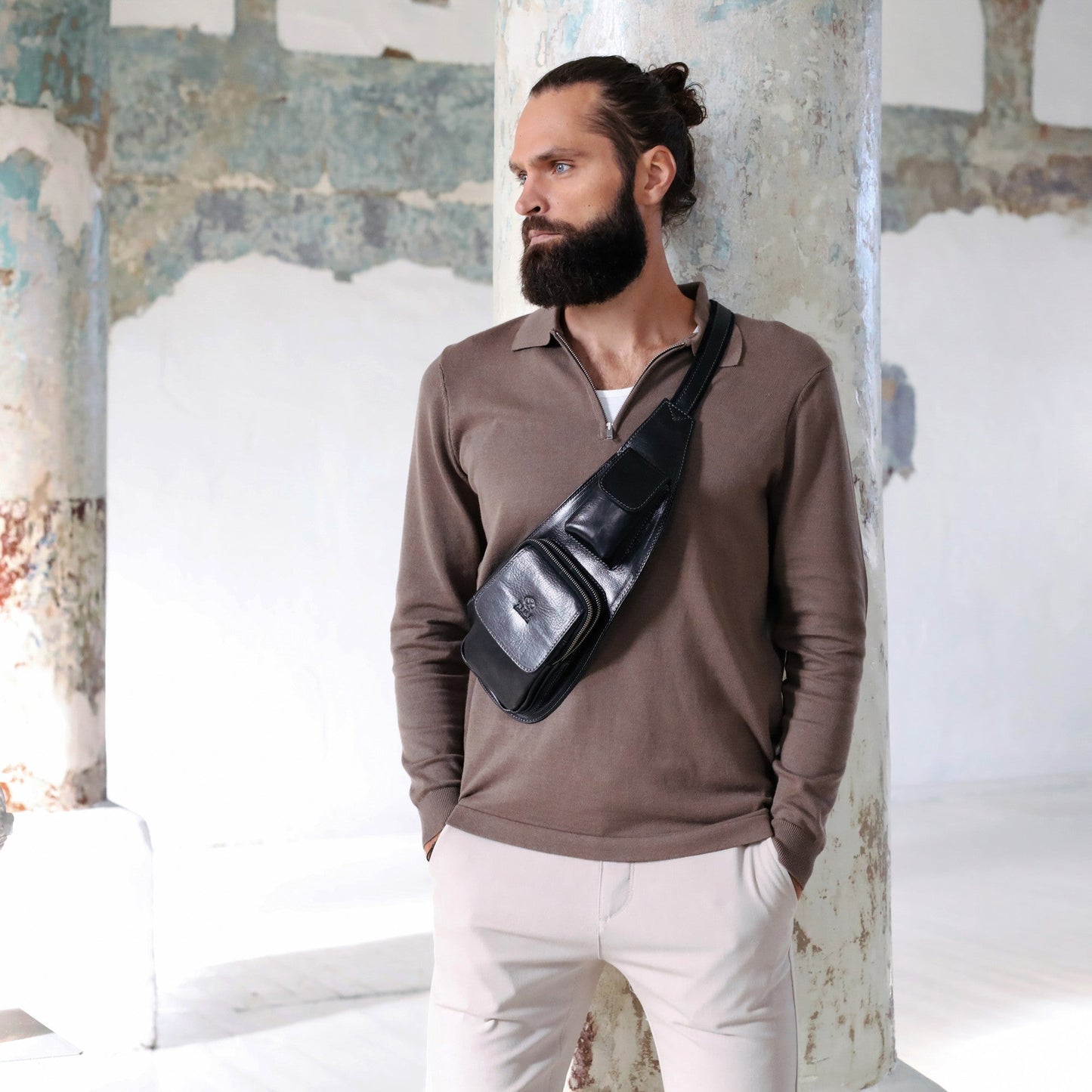 Leather Sling Bag Crossbody Bag - The Monk Time Resistance
