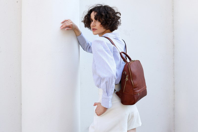 Womens Leather Backpack Convertible Bag - Regeneration