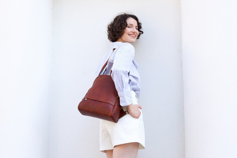 Womens Leather Backpack Convertible Bag - Regeneration