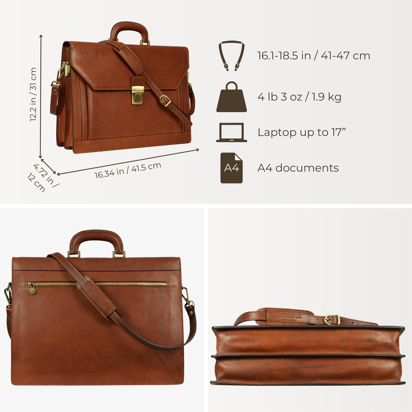 Large Leather Briefcase - Invisible Man Briefcase Time Resistance