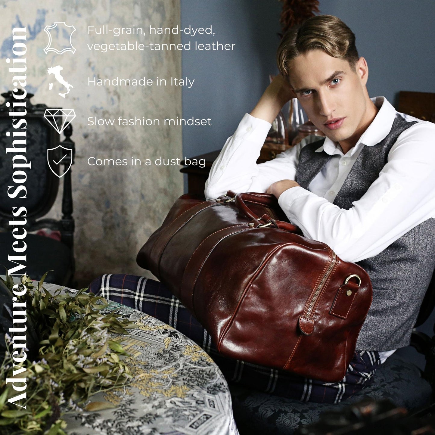 Leather Duffel Bag - Wise Children Duffel Bag Time Resistance