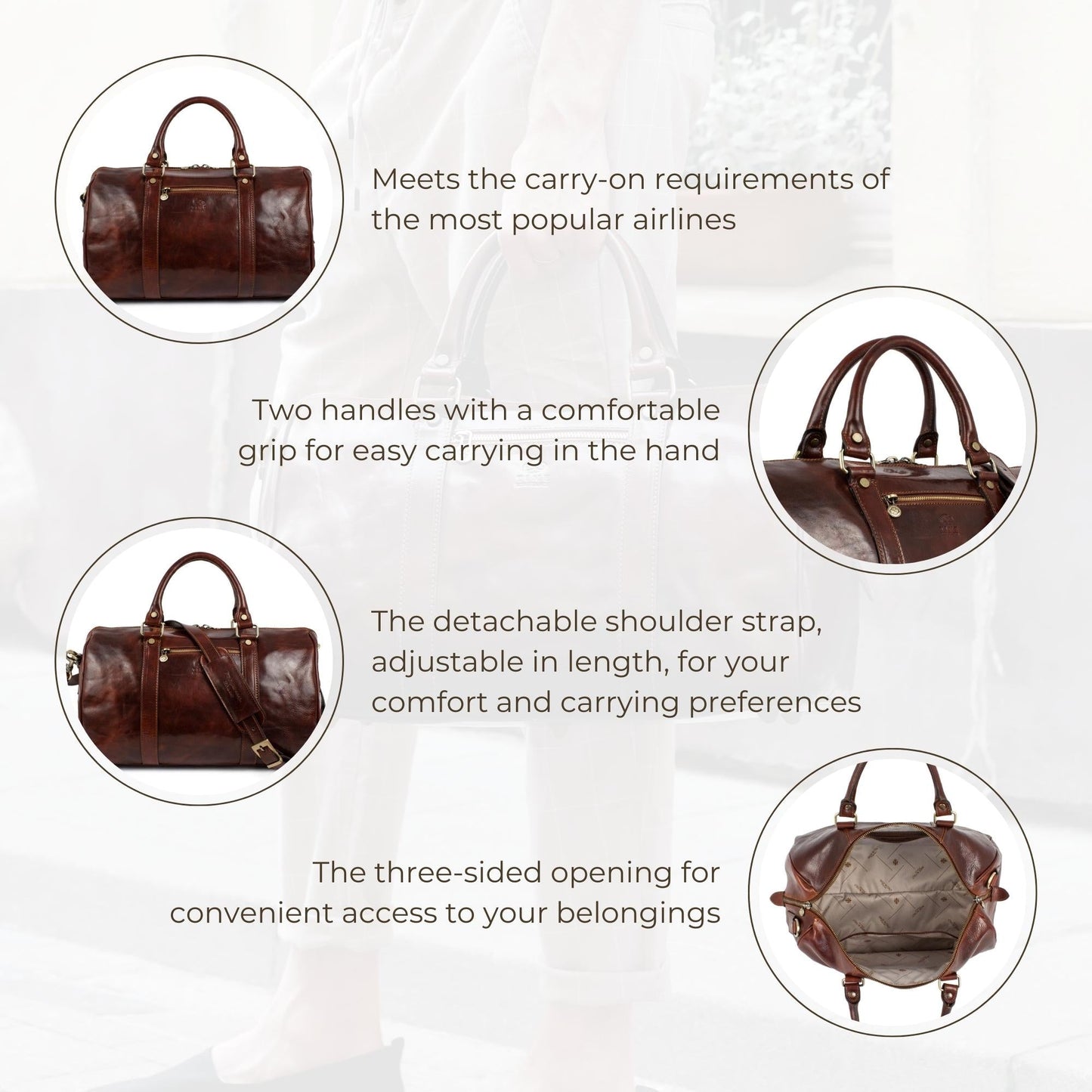 Small Leather Overnight Bag, Duffel Bag - The Ambassadors Duffel Bag Time Resistance