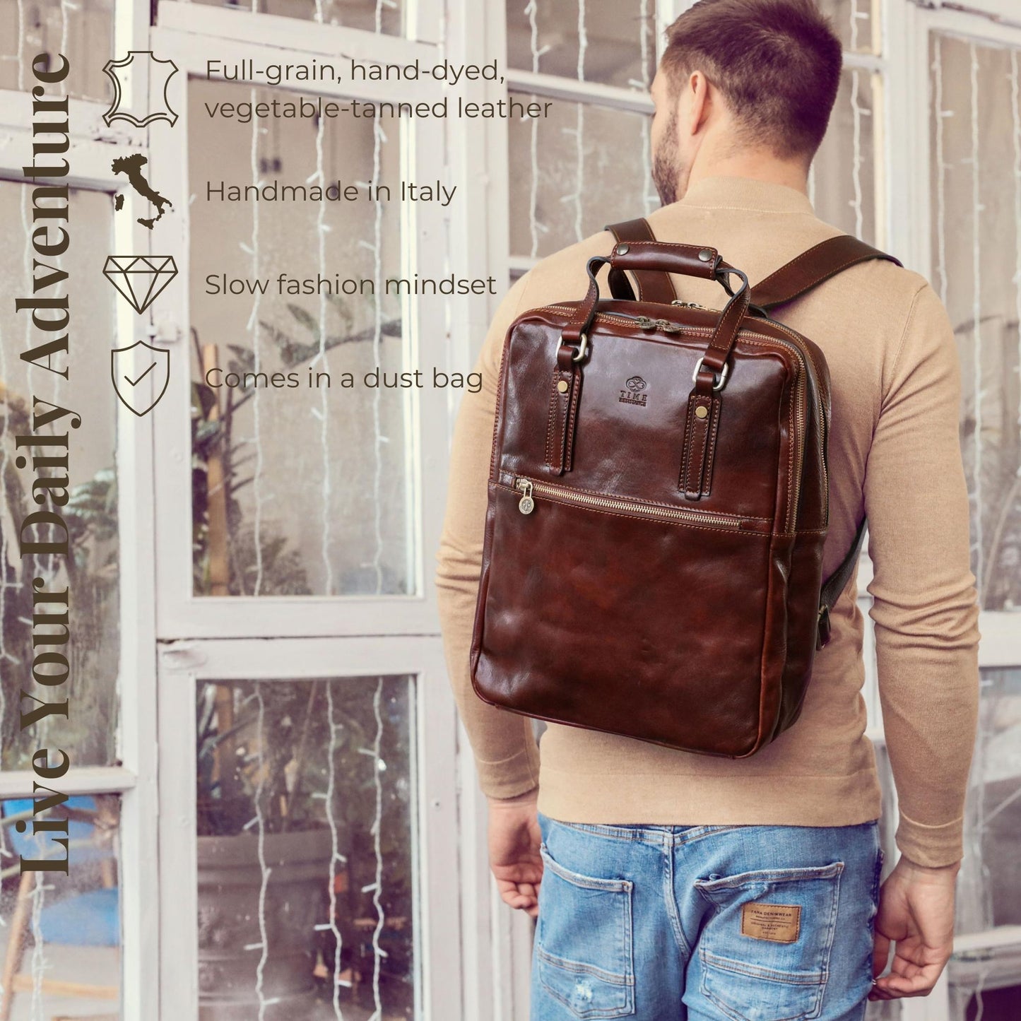 Brown Leather Backpack - Gone with the Wind Backpack Time Resistance   