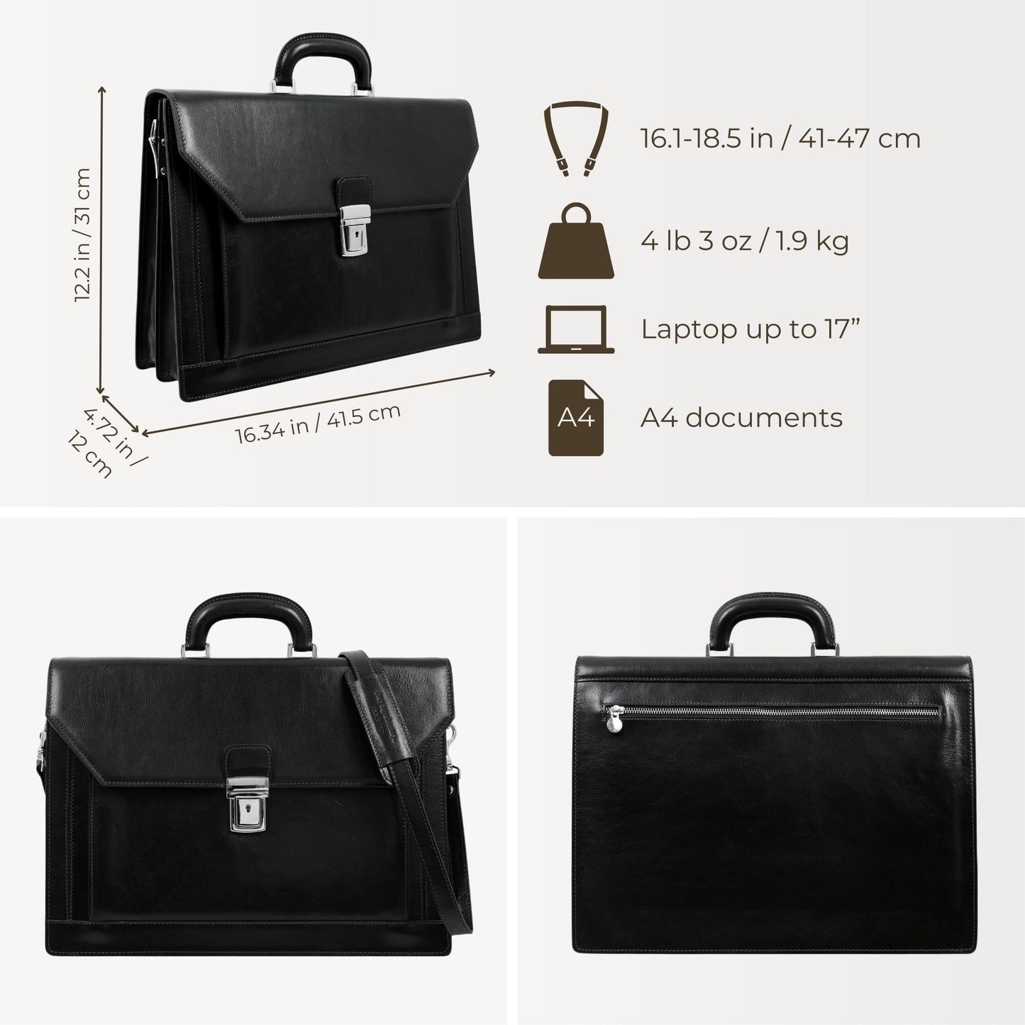 Large Leather Briefcase - Invisible Man Briefcase Time Resistance