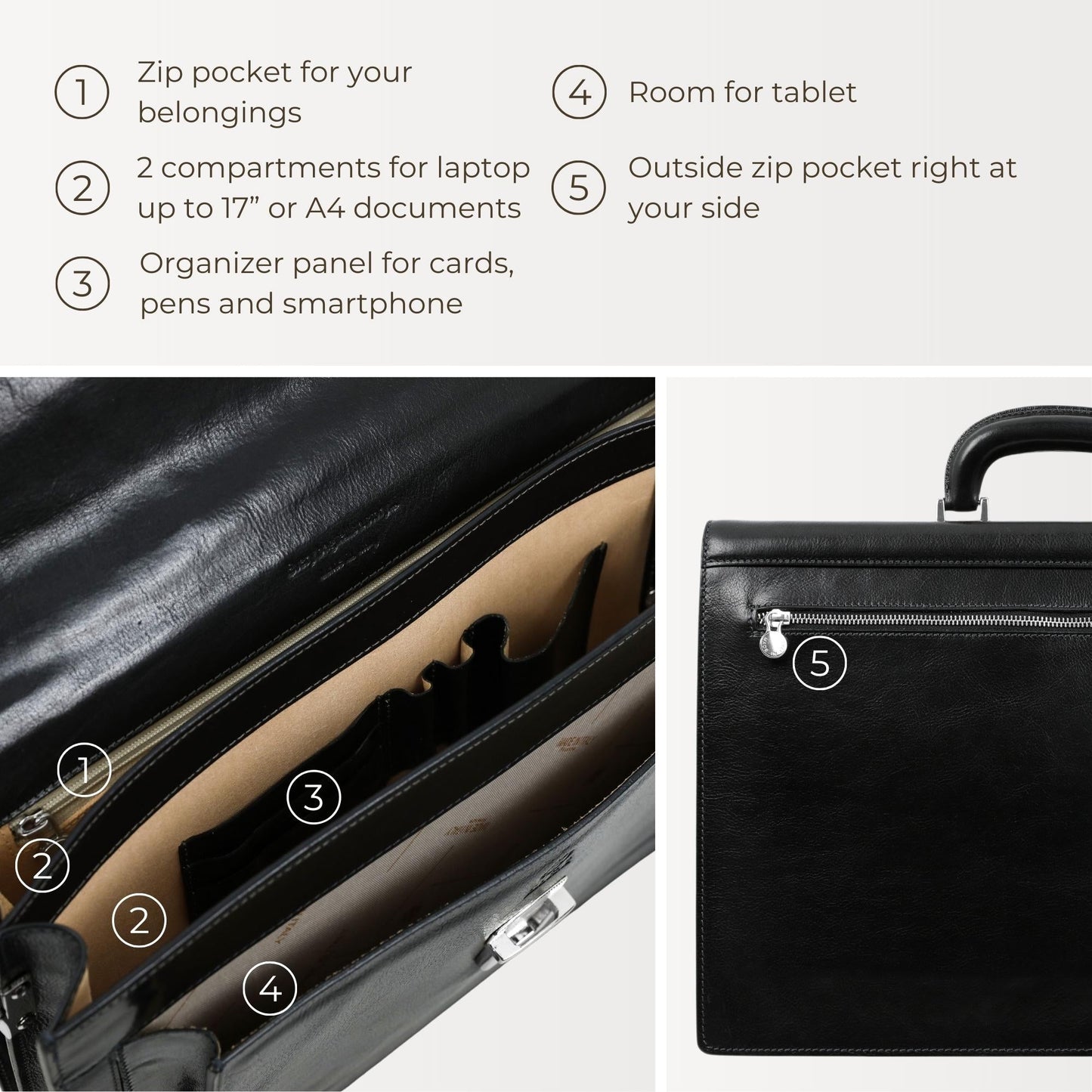 Large Leather Briefcase - Invisible Man Briefcase Time Resistance