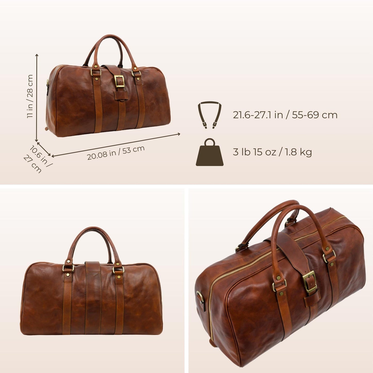 Cognac Brown Matte Leather Duffel Bag - Tender Is the Night Duffel Bag Time Resistance