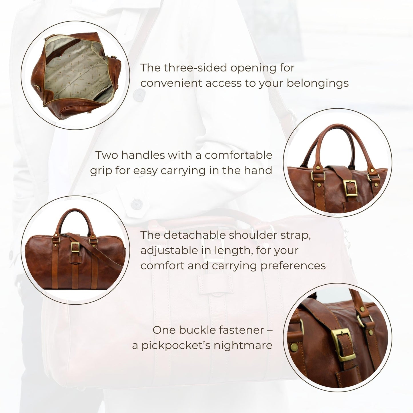 Cognac Brown Matte Leather Duffel Bag - Tender Is the Night Duffel Bag Time Resistance   