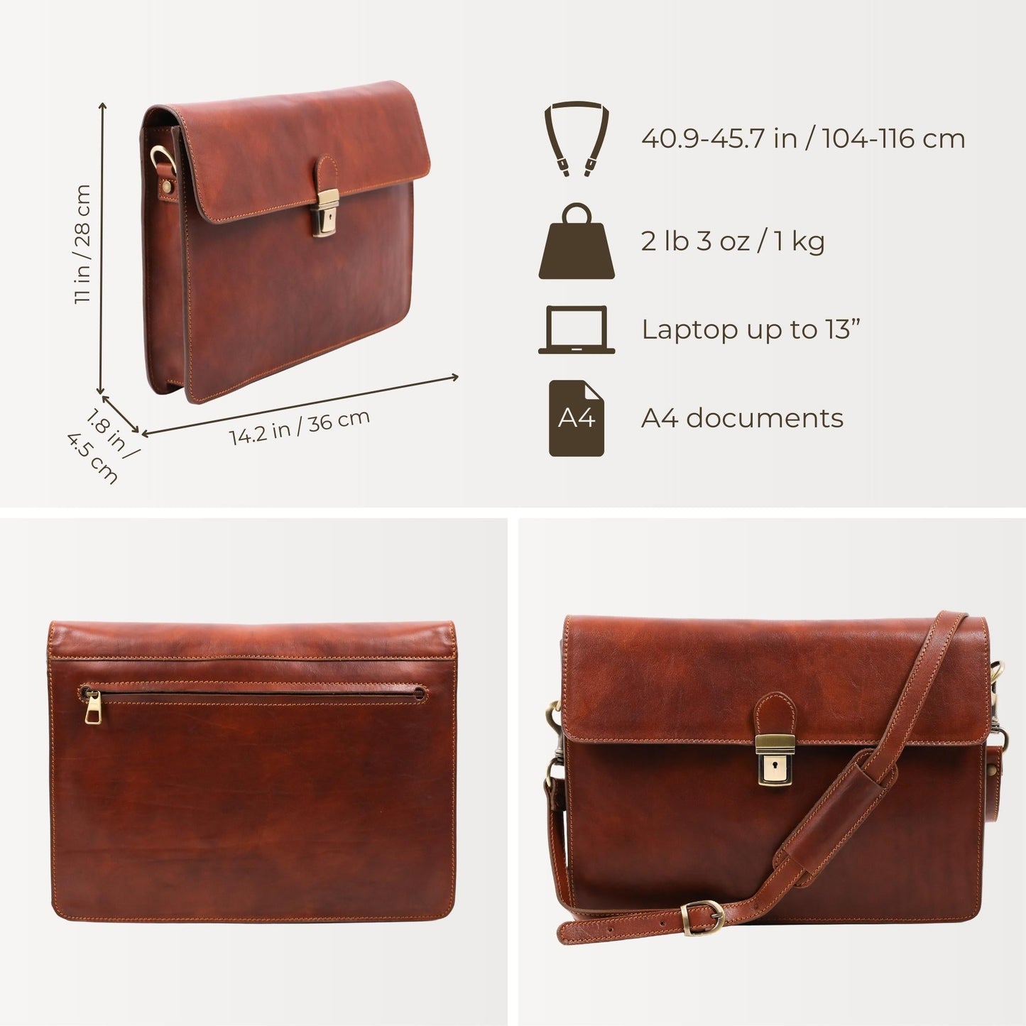 Leather Portfolio, Work Bag with Shoulder Strap - The Corrections Briefcase Time Resistance