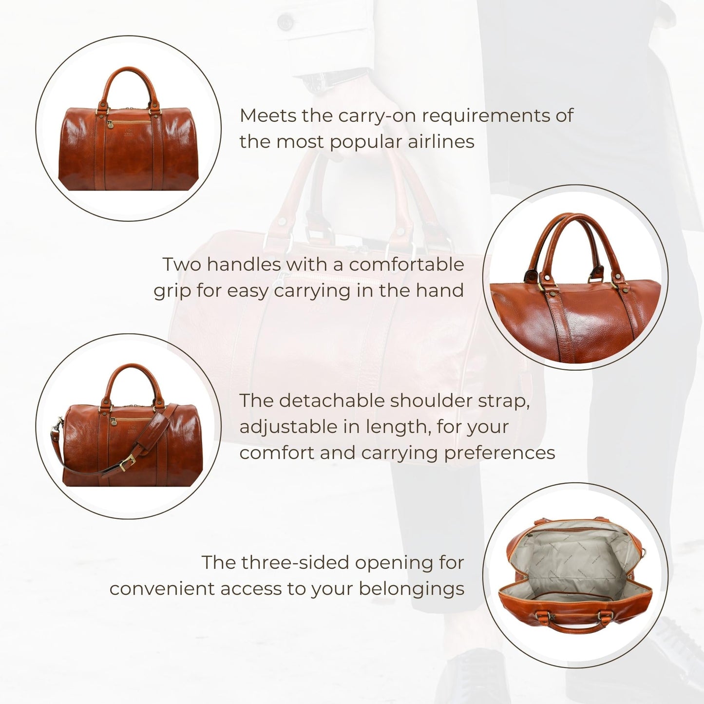 Small Leather Overnight Bag, Duffel Bag - The Ambassadors Duffel Bag Time Resistance