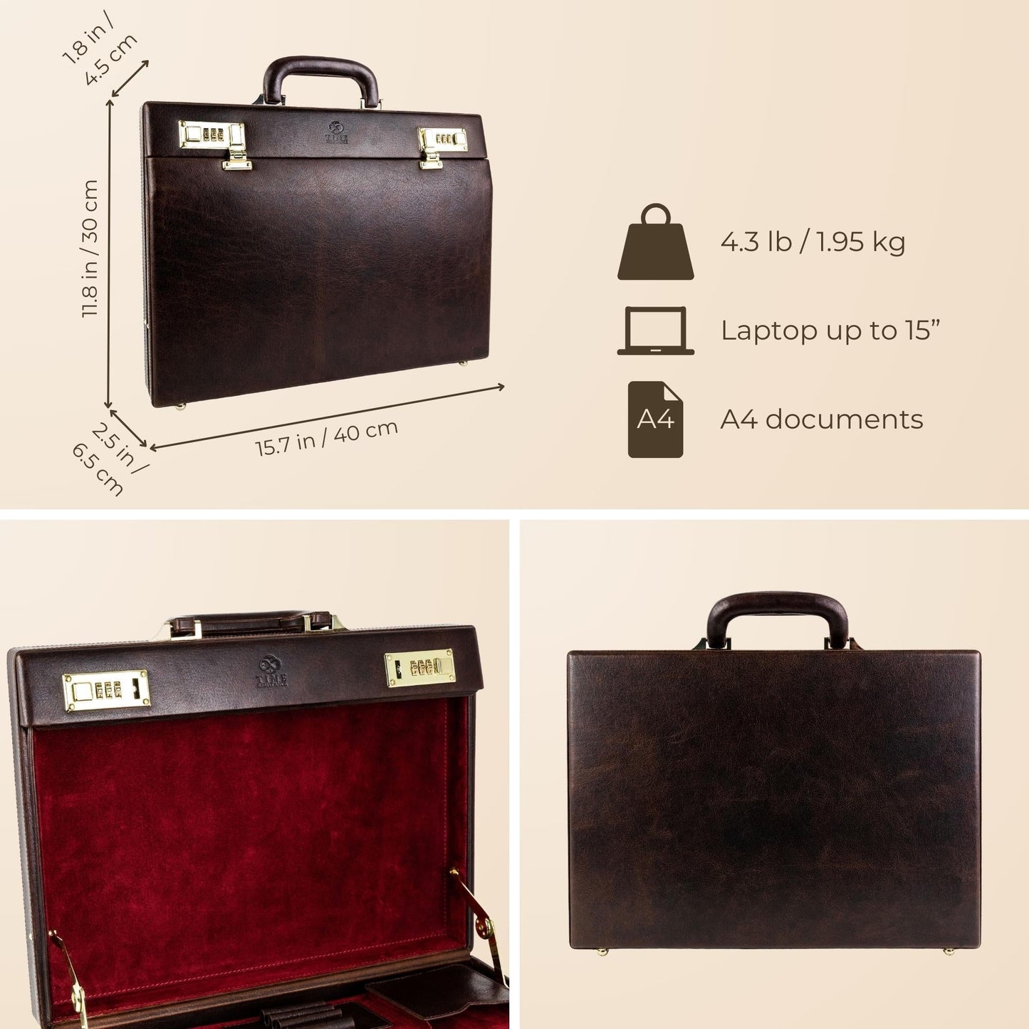 Leather Attaché Case Briefcase - The Golden Bowl Briefcase Time Resistance