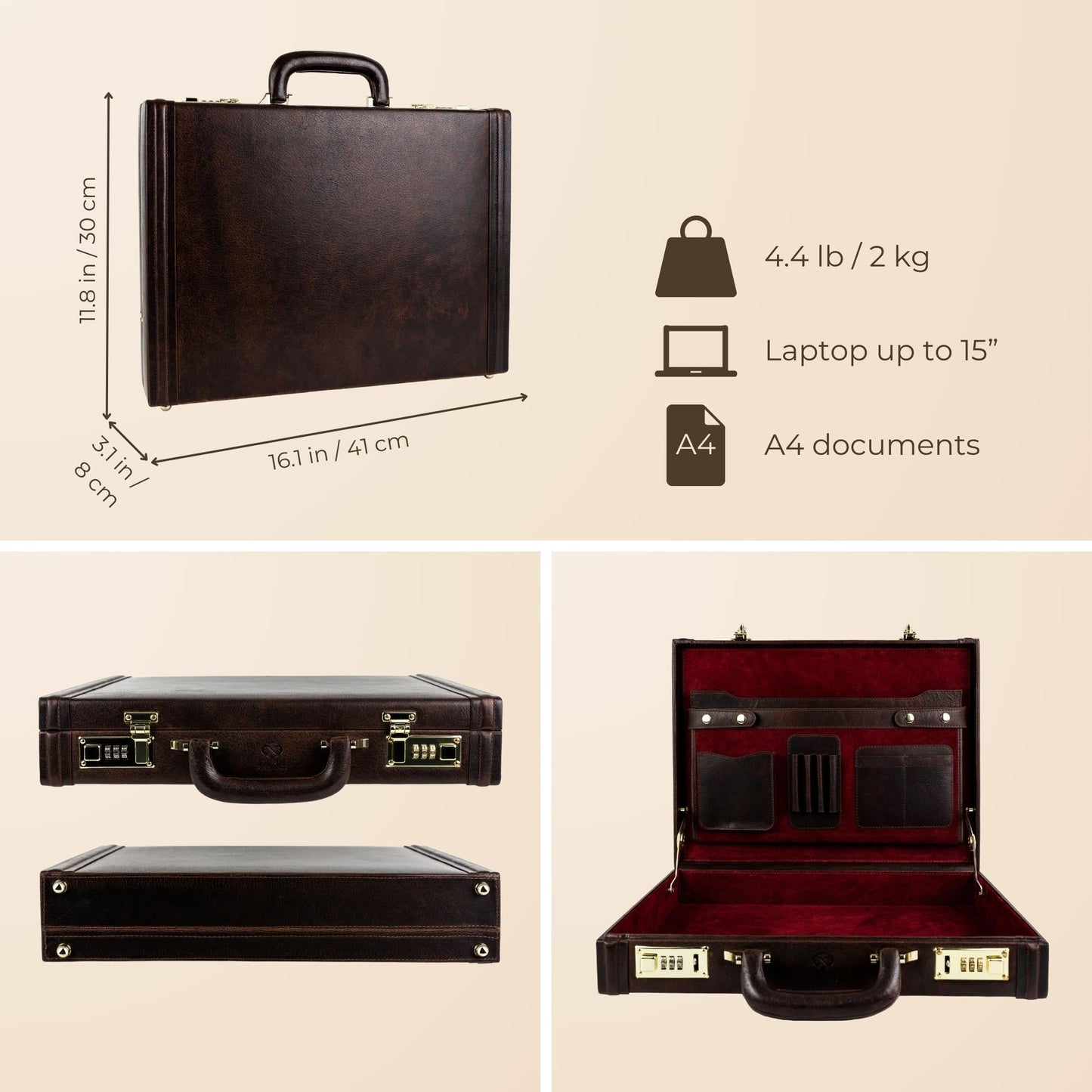Leather Attaché Case Briefcase - The Rainbow Briefcase Time Resistance
