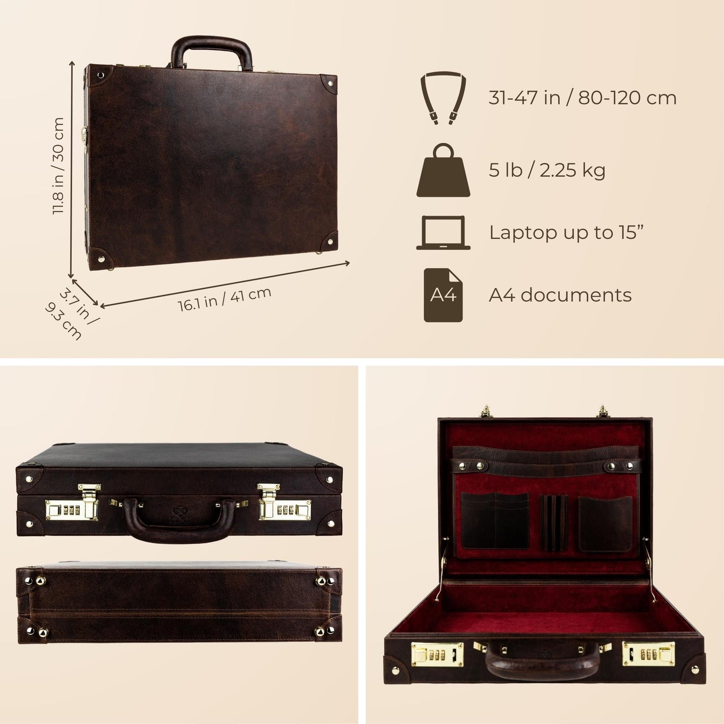 Large Leather Attaché Case Briefcase - Parade's End Briefcase Time Resistance