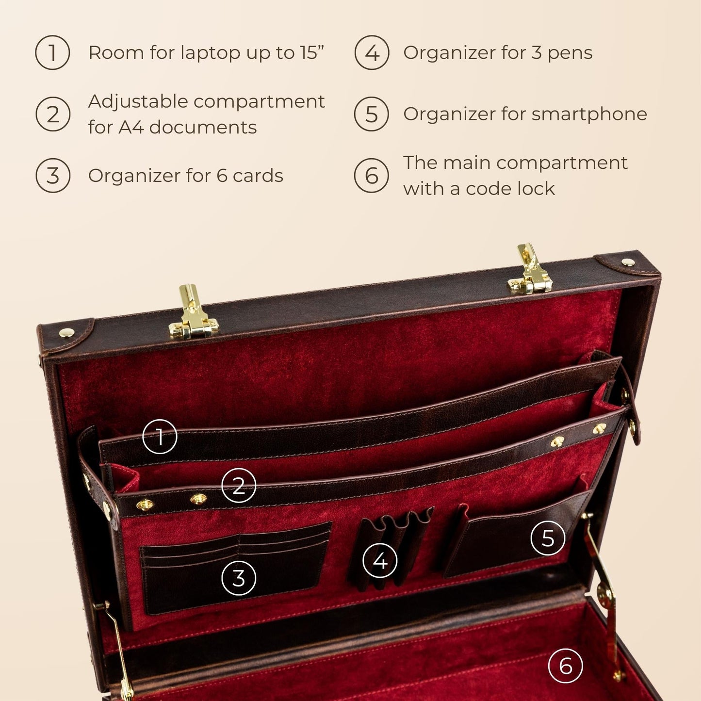 Large Leather Attaché Case Briefcase - Parade's End Briefcase Time Resistance