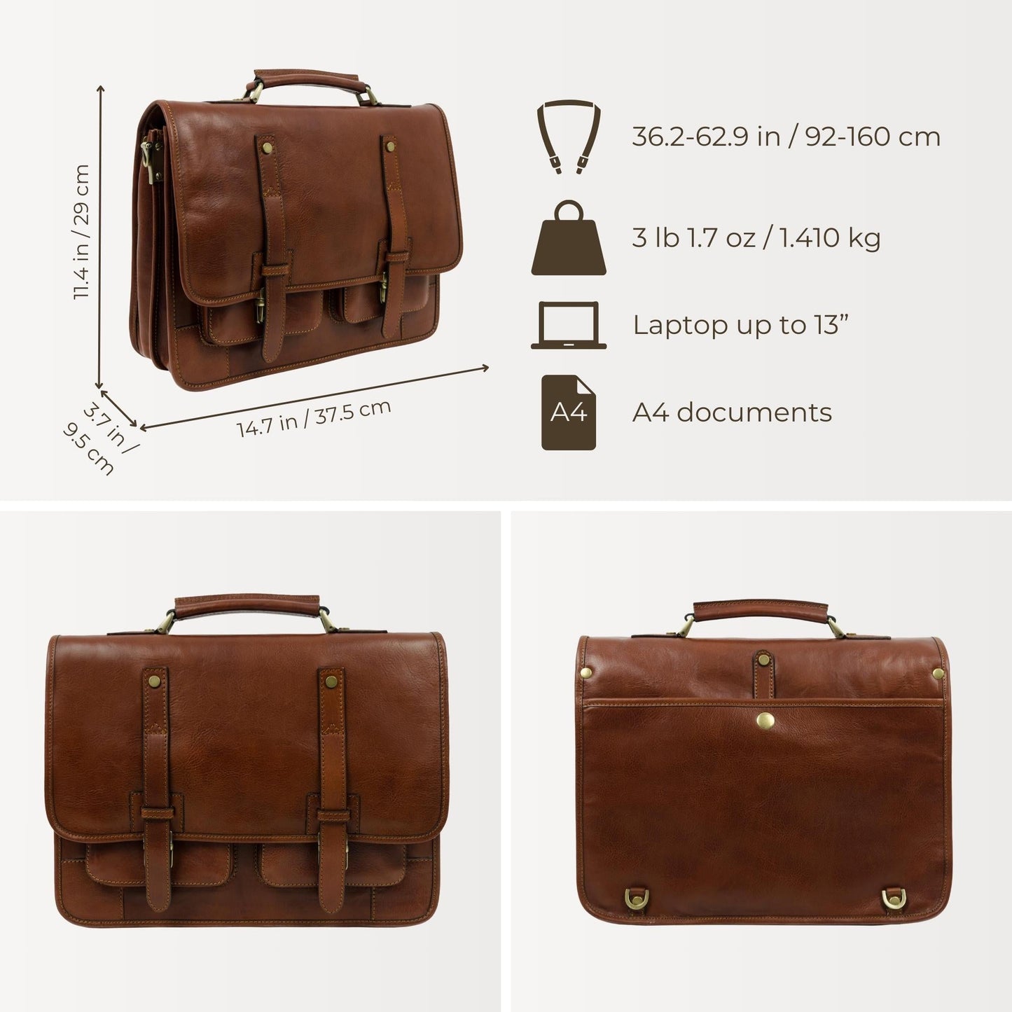 Cognac Brown Matte Leather Briefcase Backpack - A Midsummer Night's Dream Briefcase Time Resistance