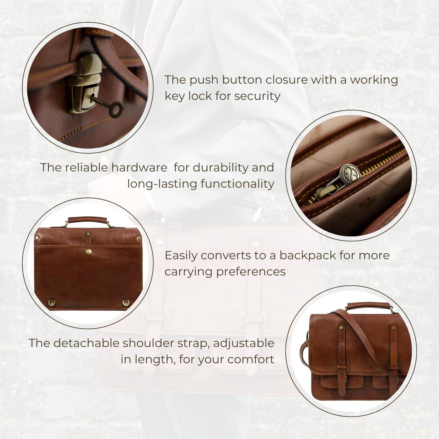 Cognac Brown Matte Leather Briefcase Backpack - A Midsummer Night's Dream Briefcase Time Resistance