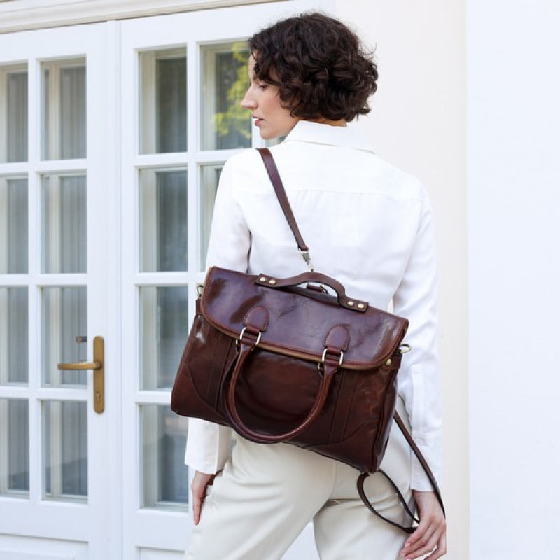 Brown Womens Leather Backpack Tote Bag - Charlotte's Web
