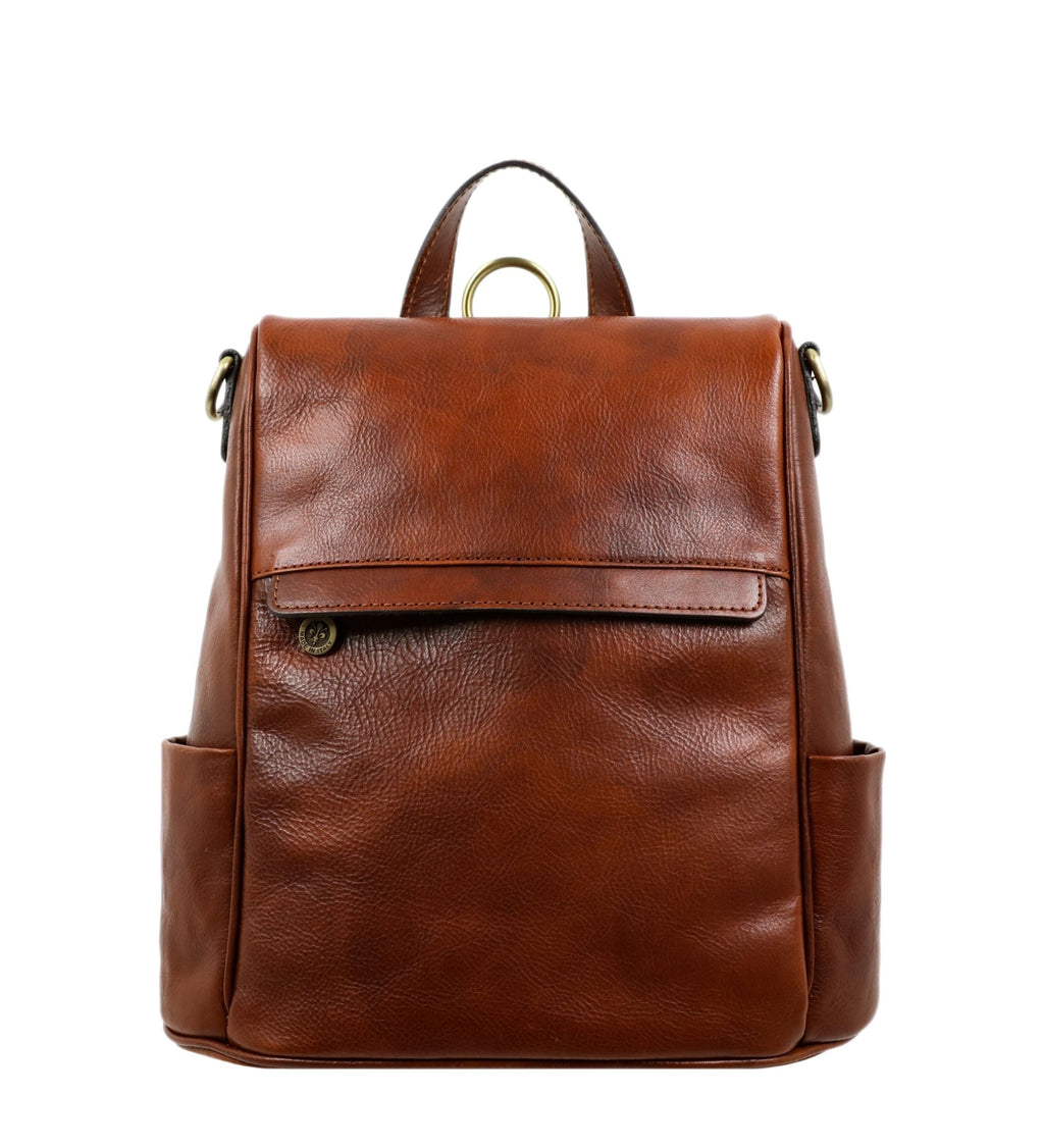 Cognac Brown Leather Convertible Backpack Shoulder Bag