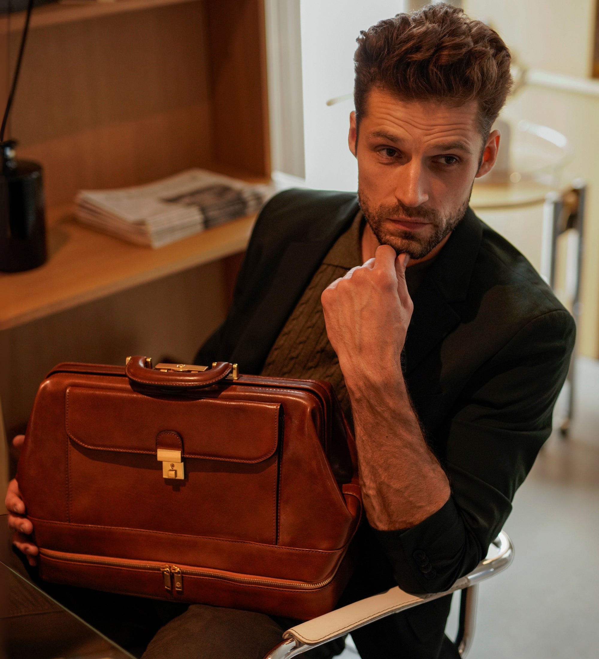 Large Italian Leather Doctor Bag - The Master and Margarita