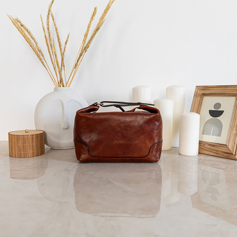 Leather Toiletry Bag - Autumn Leaves