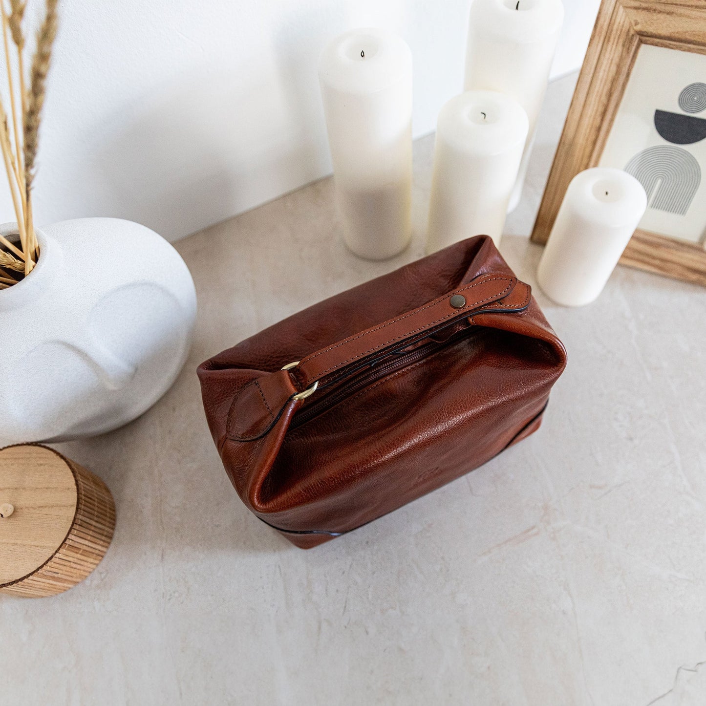 Leather Toiletry Bag - Autumn Leaves
