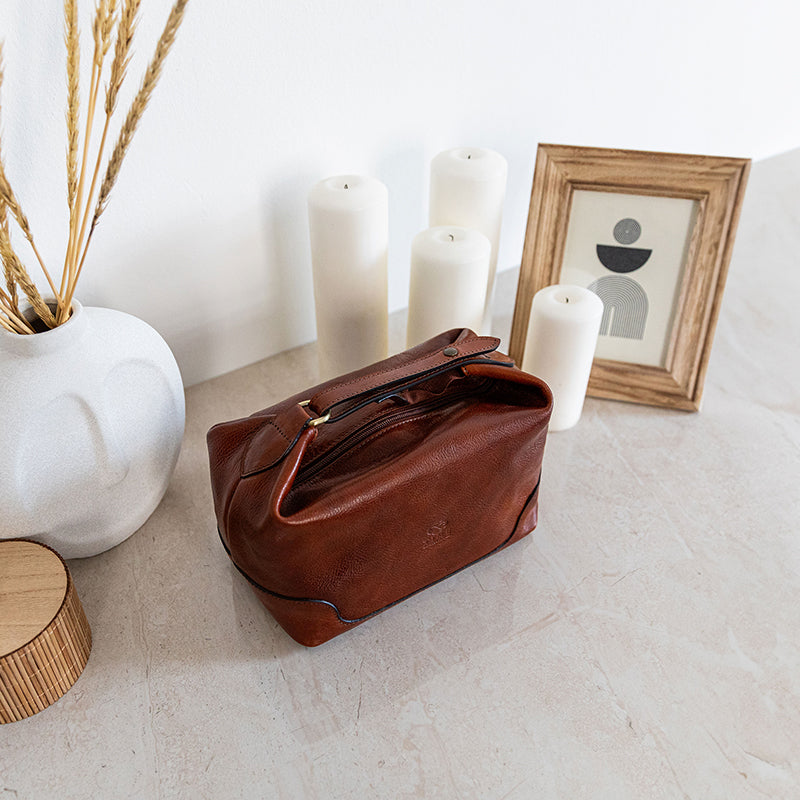 Leather Toiletry Bag - Autumn Leaves