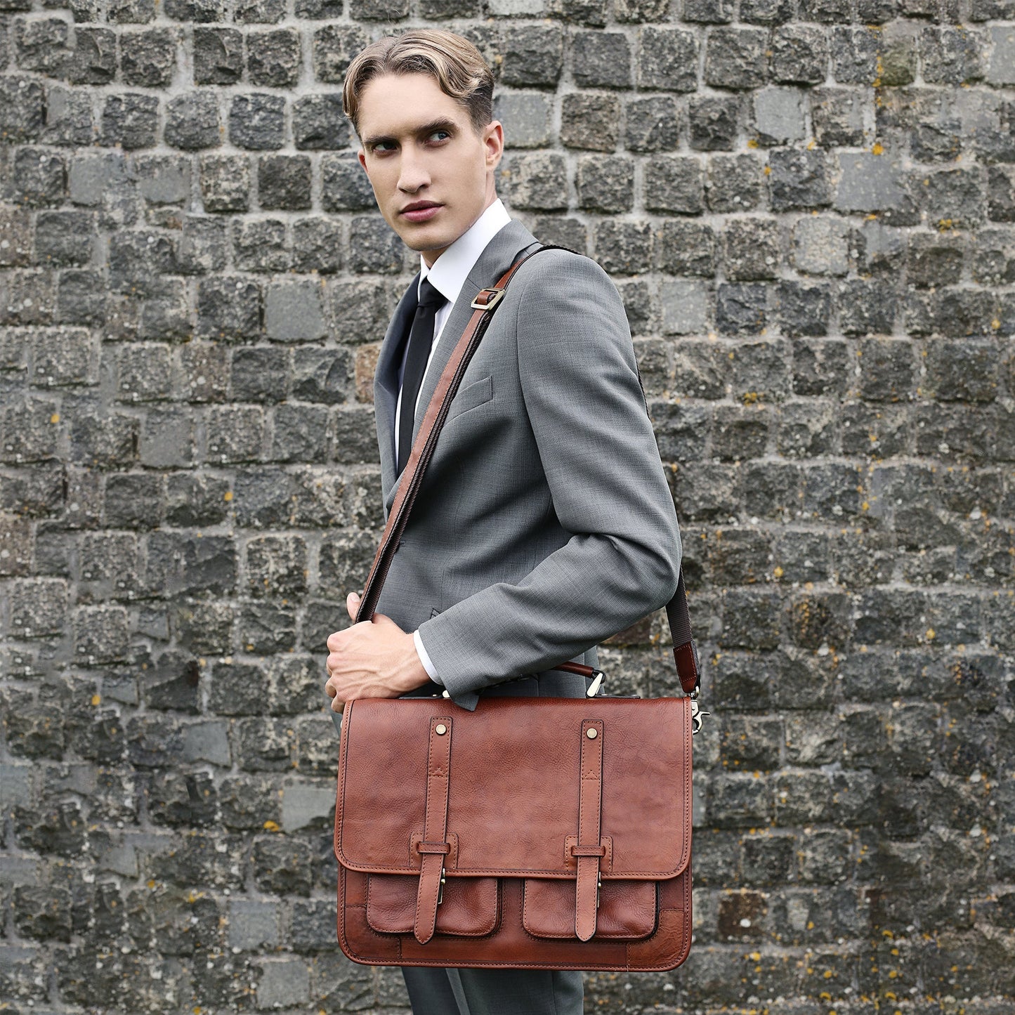Cognac Brown Matte Leather Briefcase Backpack - A Midsummer Night's Dream Briefcase Time Resistance