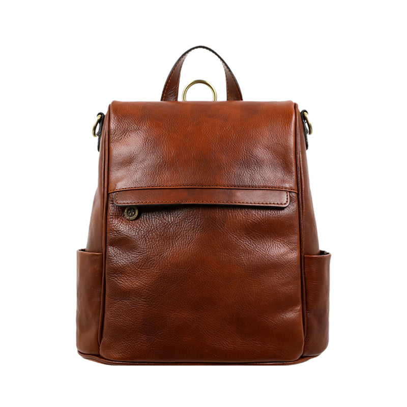 Cognac Brown Leather Convertible Backpack Shoulder Bag - The Waves Backpack Time Resistance
