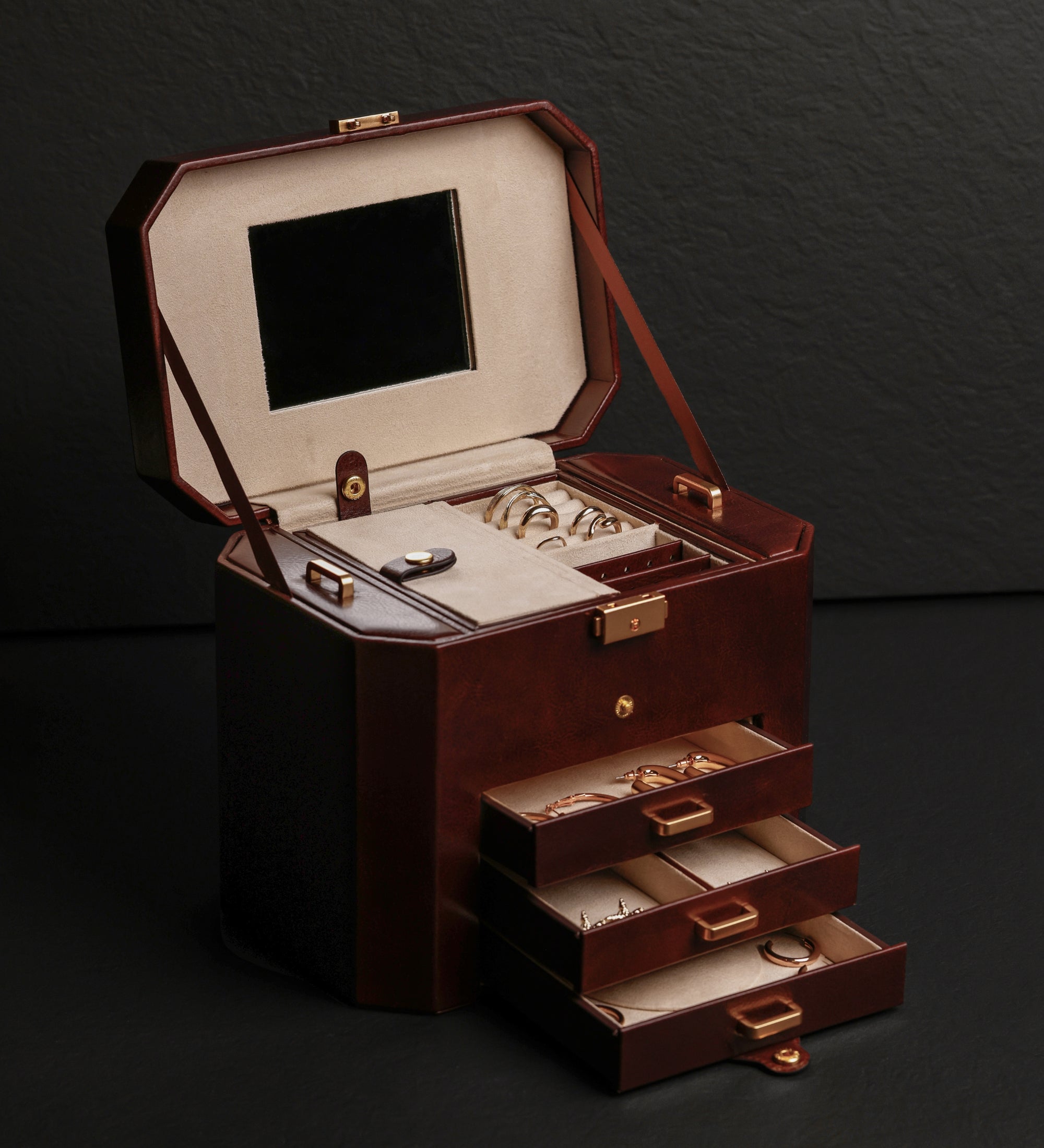 Large Leather Jewelry Box for Women - A Handful of Dust