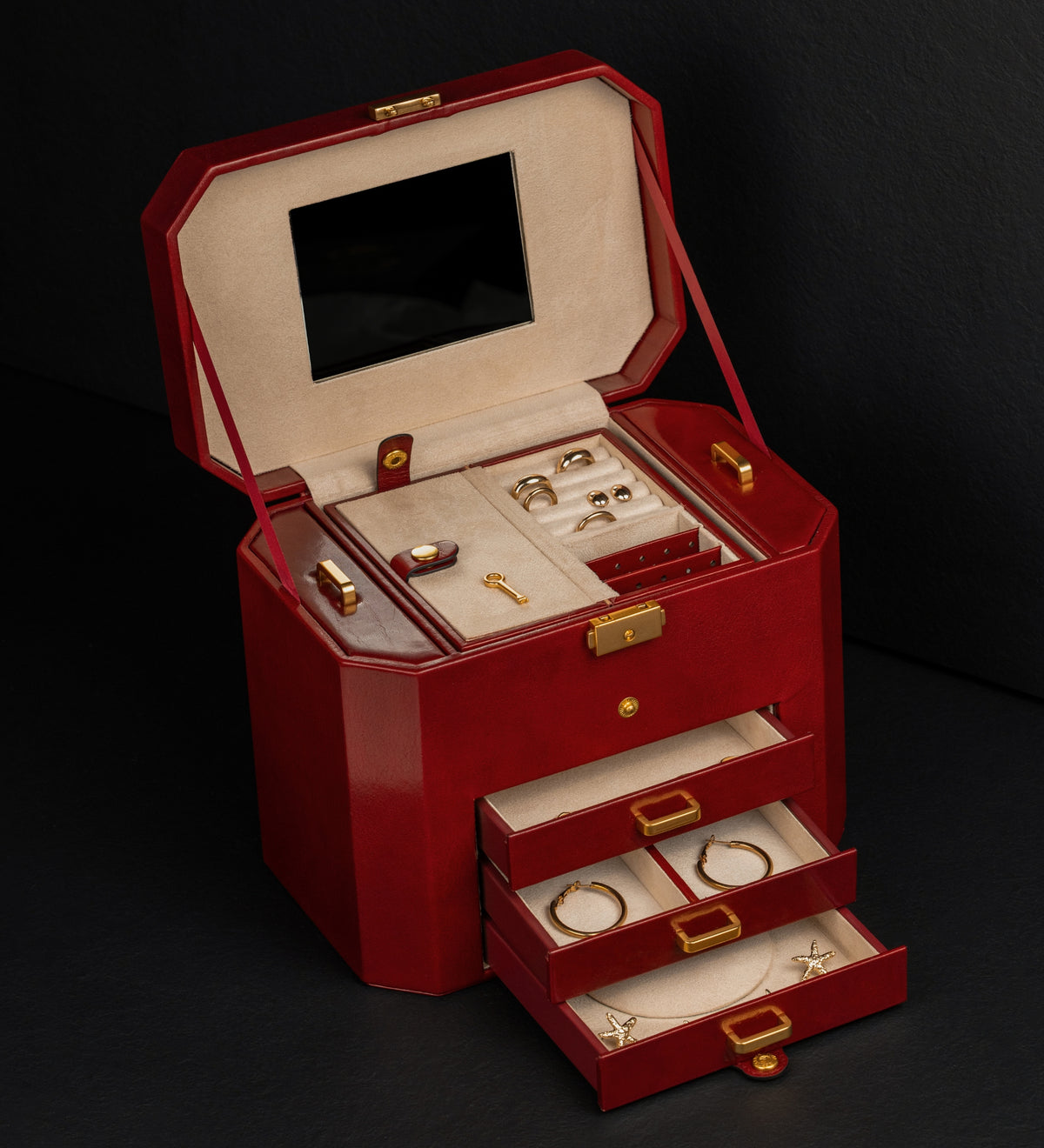 Large Leather Jewelry Box for Women - A Handful of Dust
