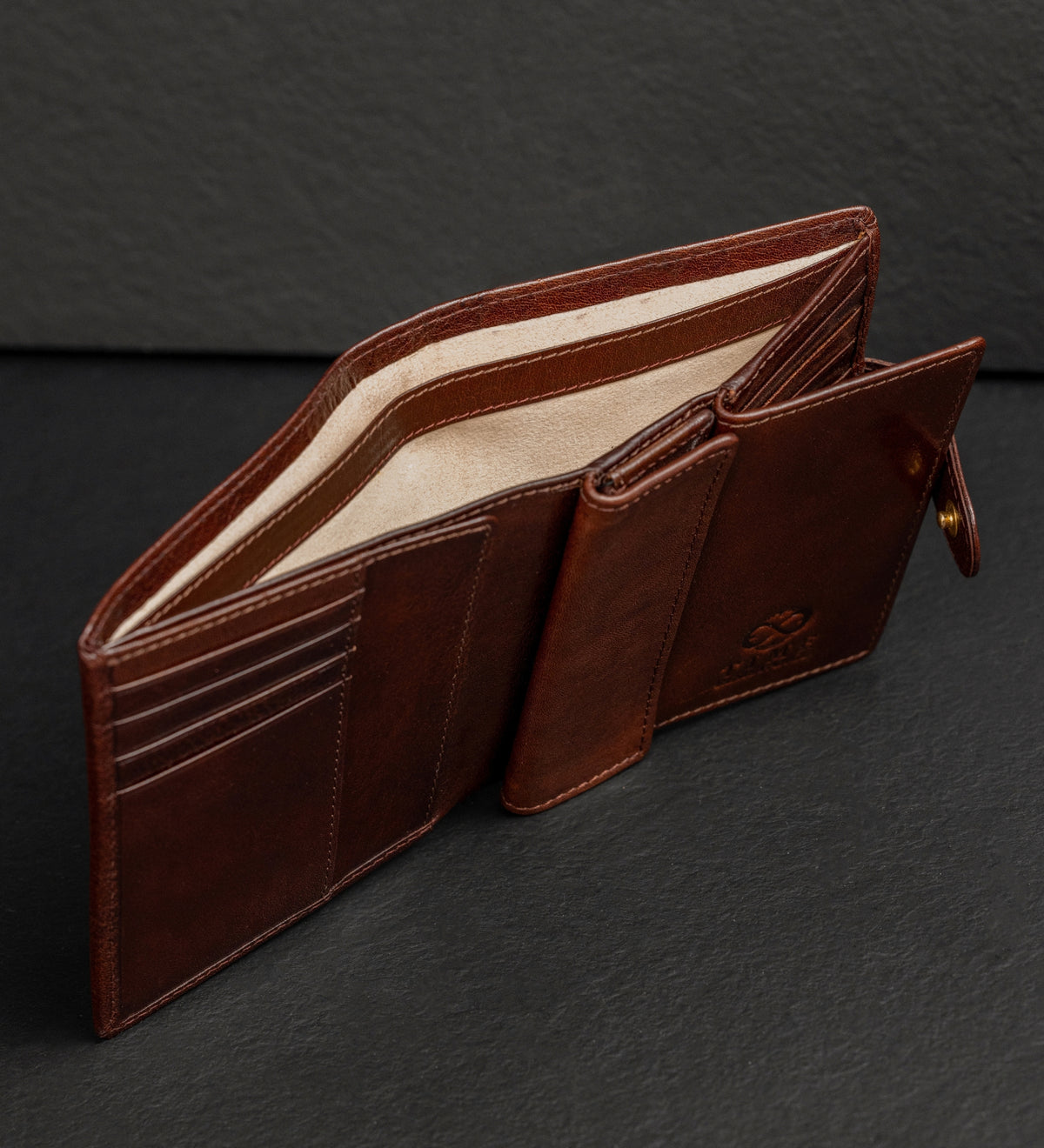 Leather Bifold Wallet with a Snap Closure - Ironweed