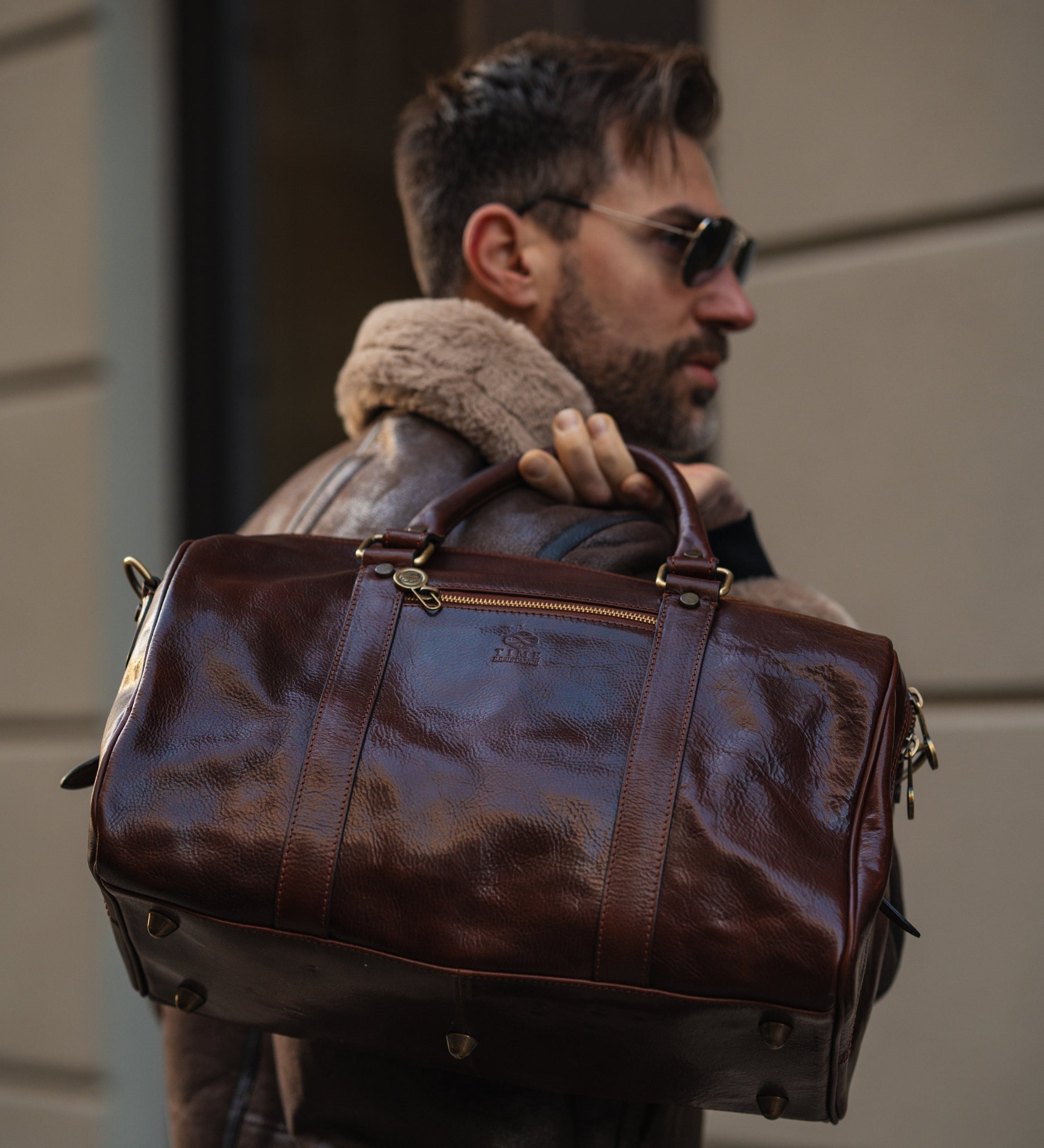 Brown leather overnight bag best sale