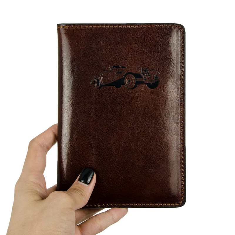 Brown Leather Car Documents Holder - Self-Reliance Accessories Time Resistance   