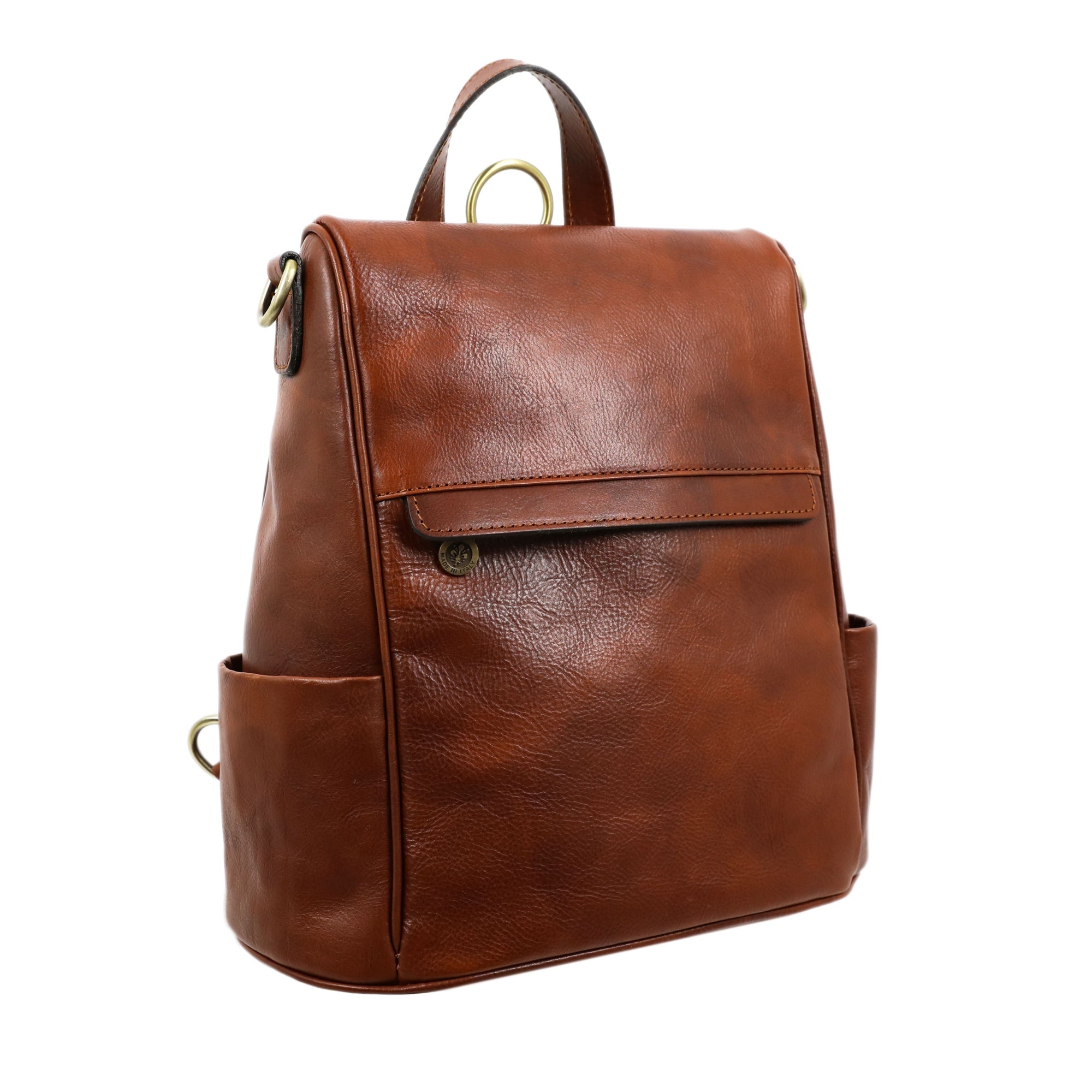amazon brown leather backpack purse Womens Cognac Brown Leather Convertible Backpack Shoulder Bag