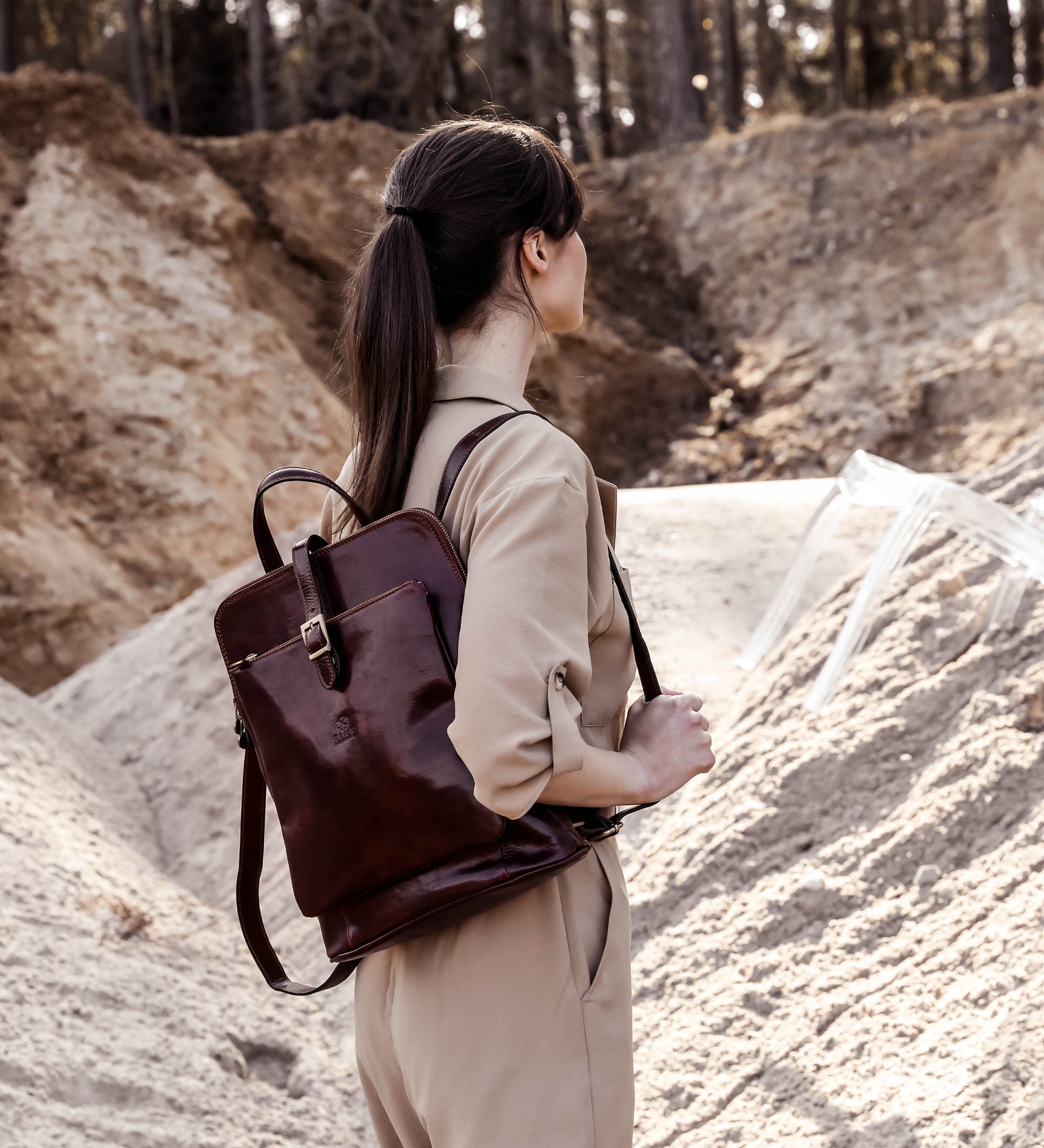 Womens Convertible Leather Backpack Shoulder Bag