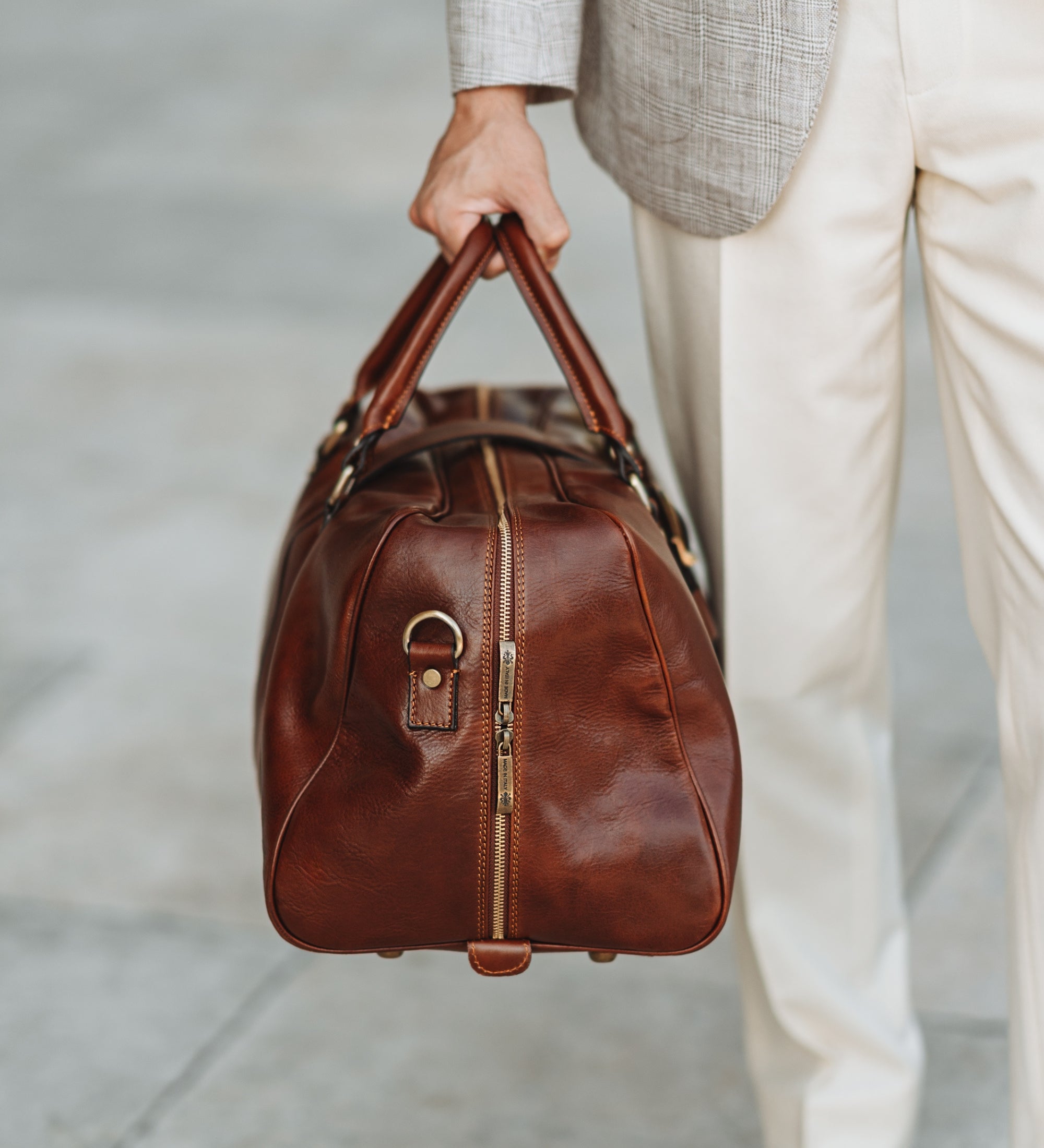 brown leather backpack duffle bag Womens Cognac Brown Matte Leather Travel Bag